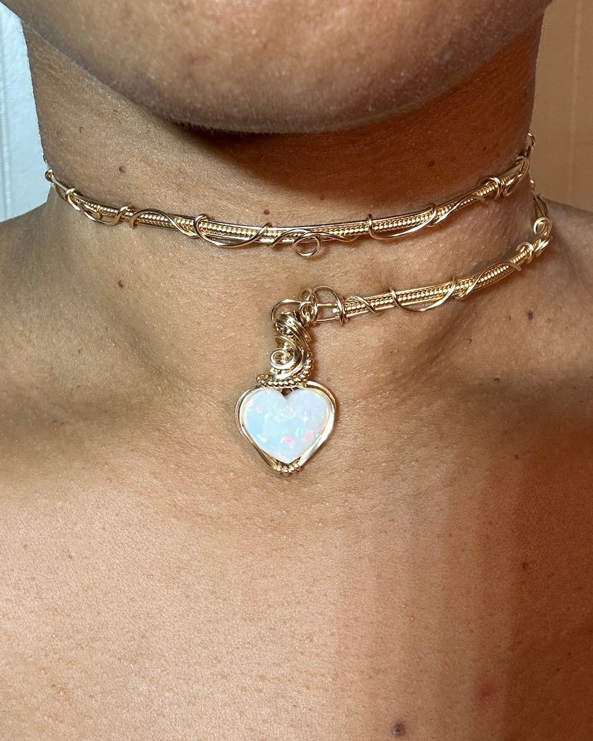 Heart Of Gold Opal Heart Choker