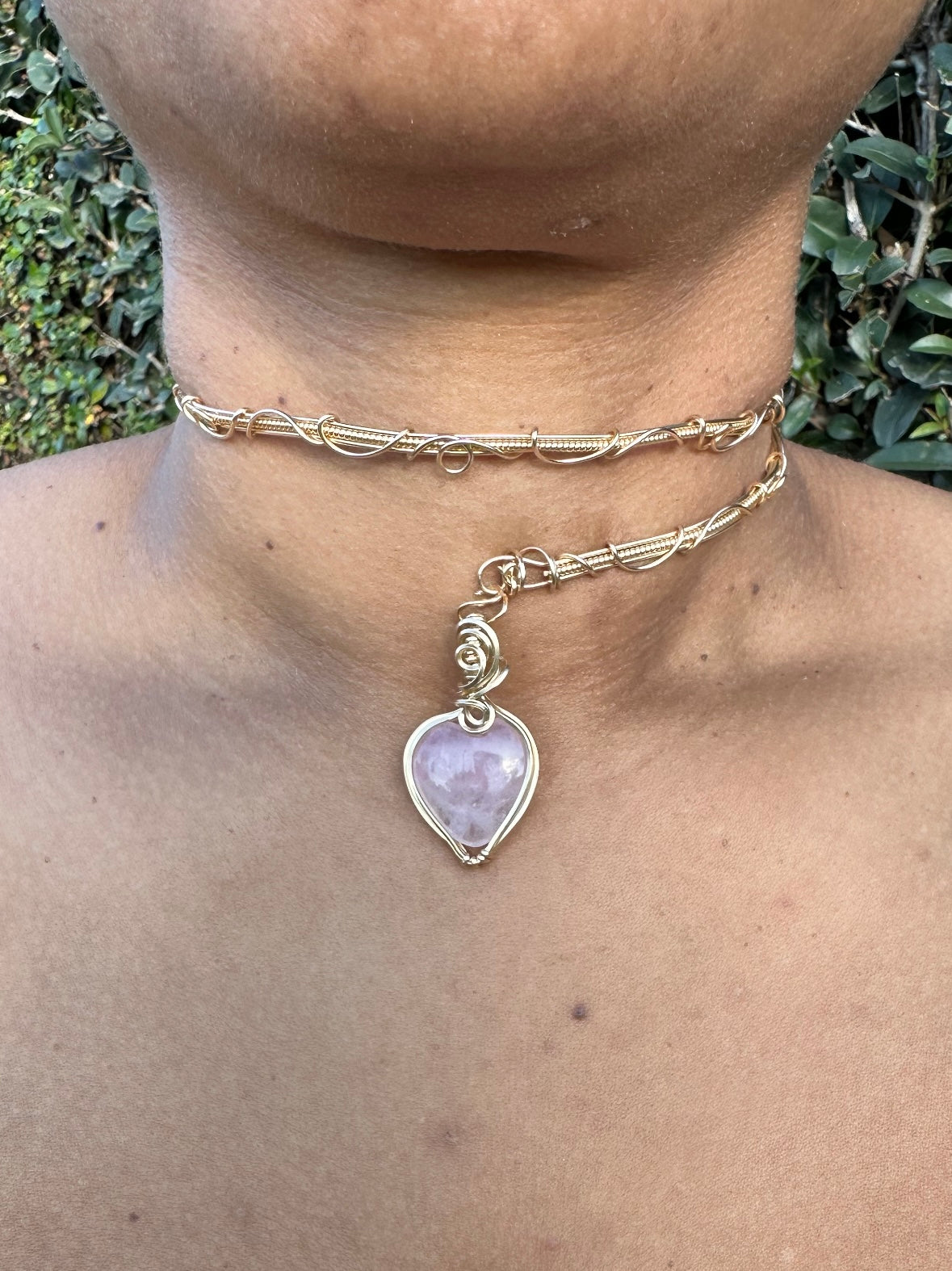 Rose Quartz Heart Choker