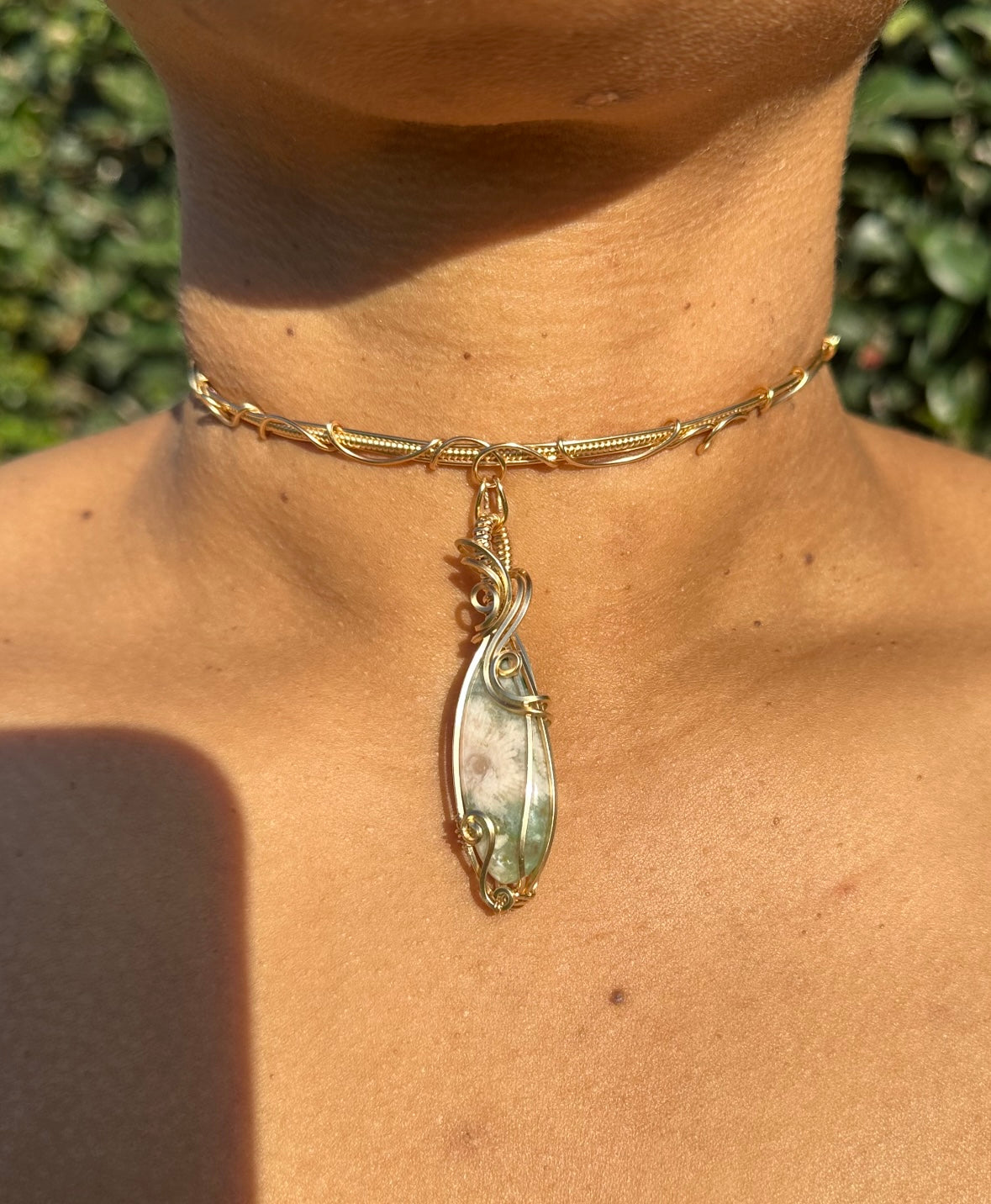 Green Flower Agate Choker