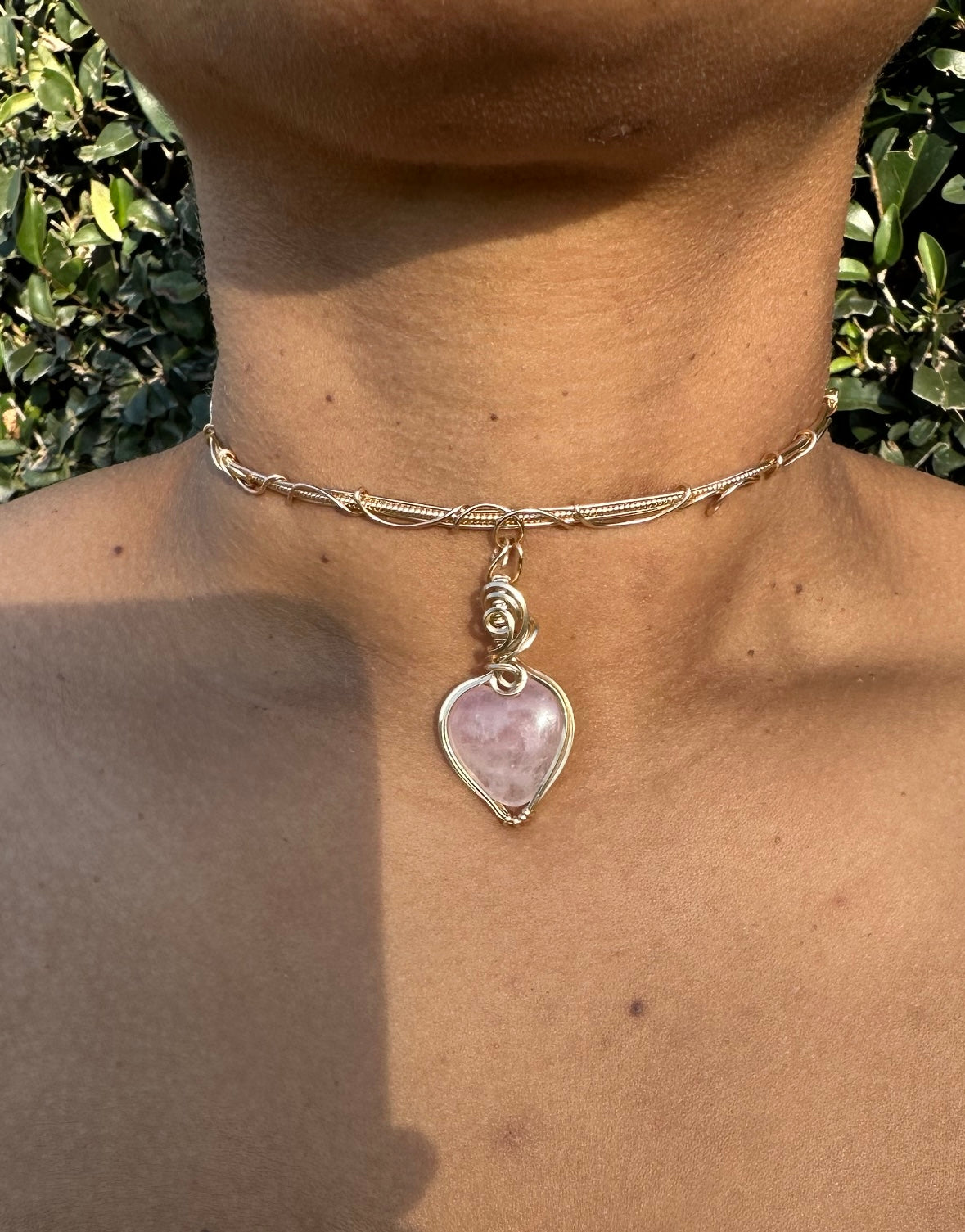 Rose Quartz Heart Choker