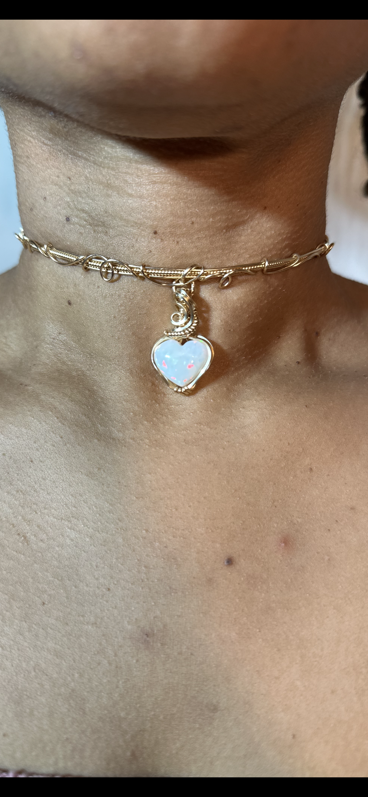 Heart Of Gold Opal Heart Choker