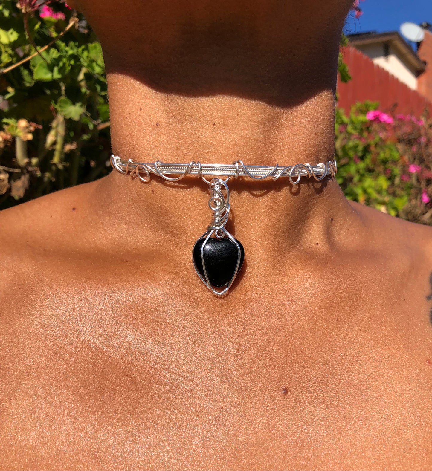 Black Obsidian Heart Choker