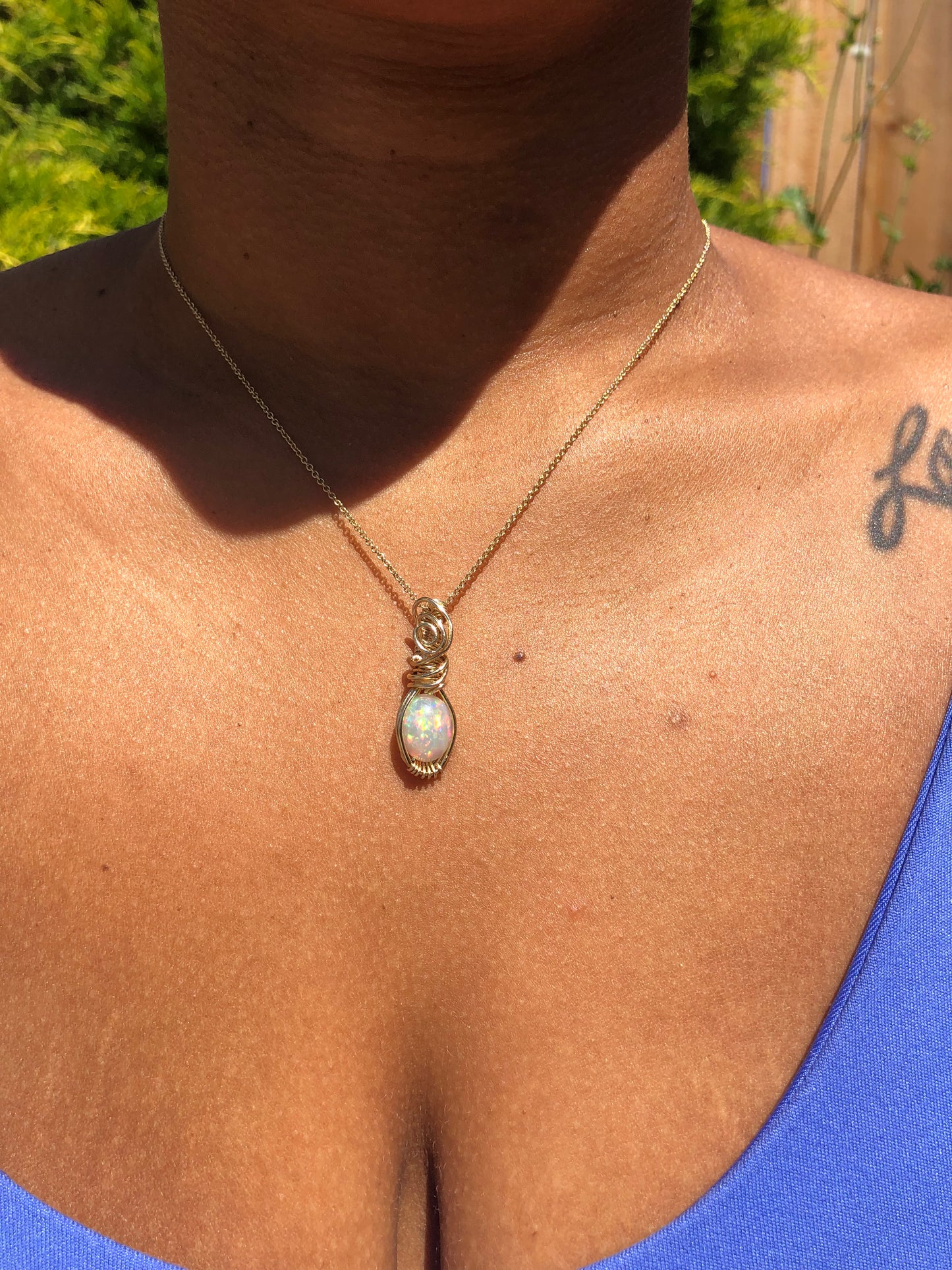14k Solid Gold Opal Necklace