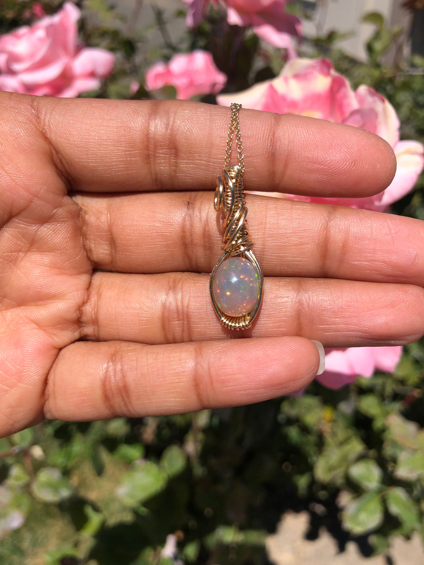 14k Solid Gold Black Opal Necklace