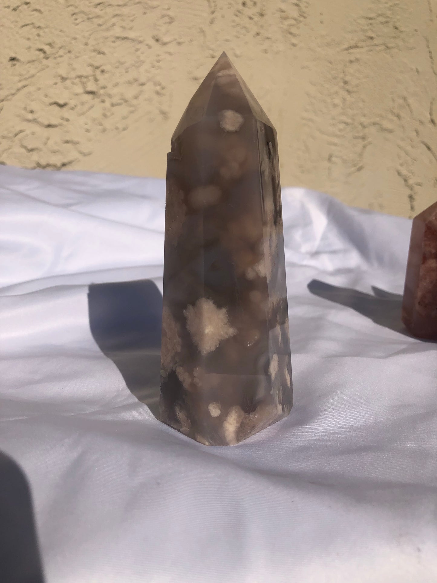 Blue Flower Agate x Amethyst Tower