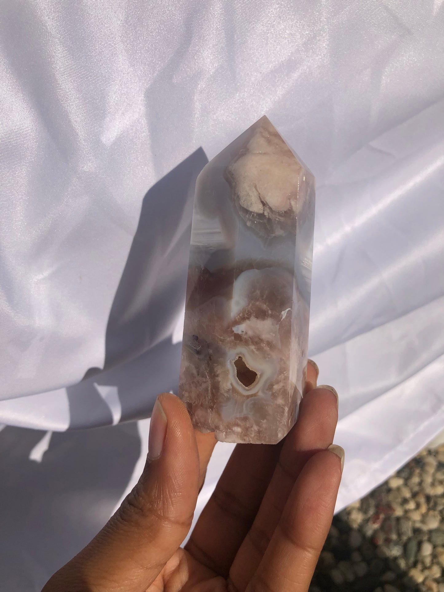 Blue Flower Agate x Pink Amethyst Towers