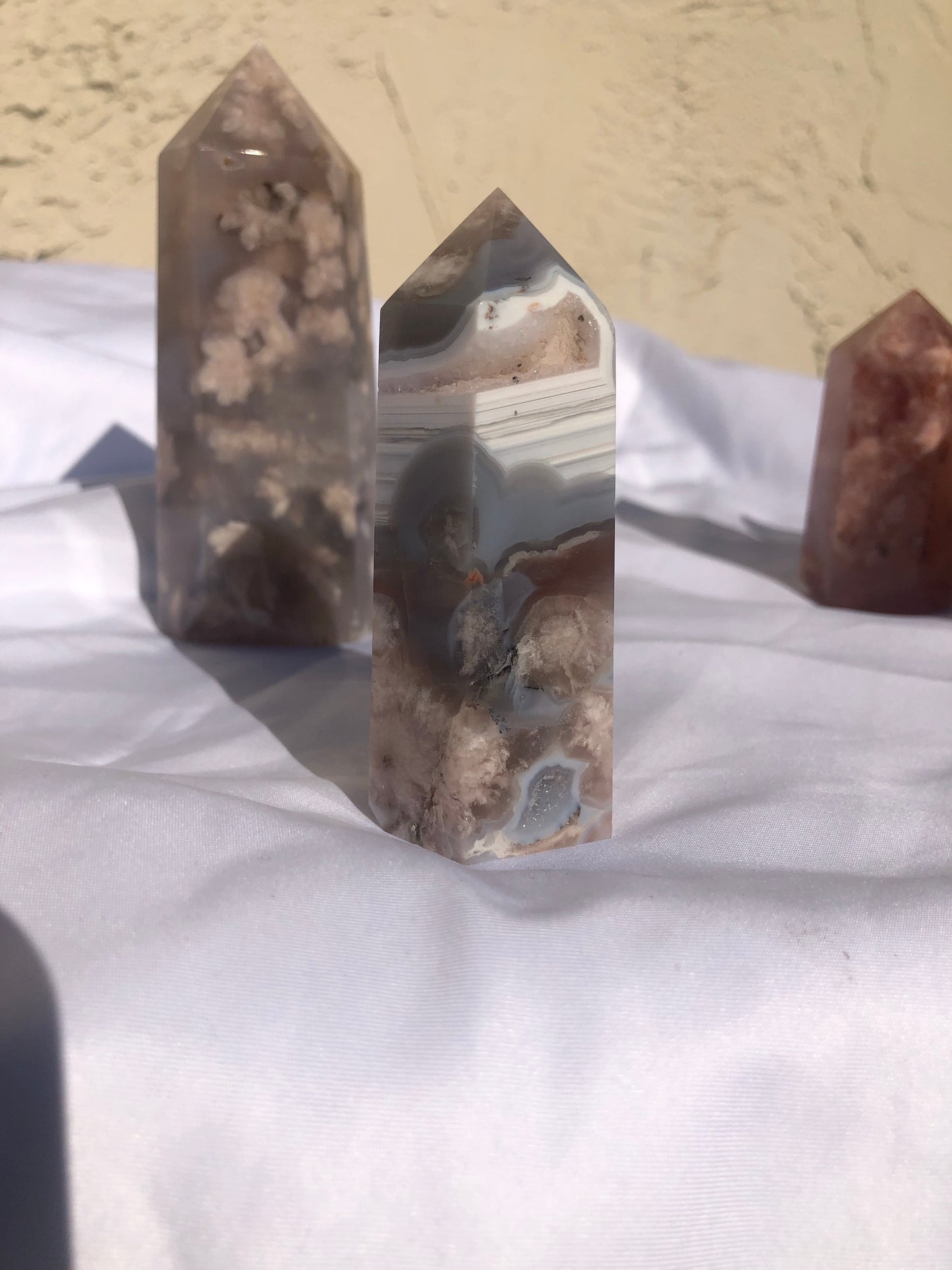 Blue Flower Agate x Pink Amethyst Towers