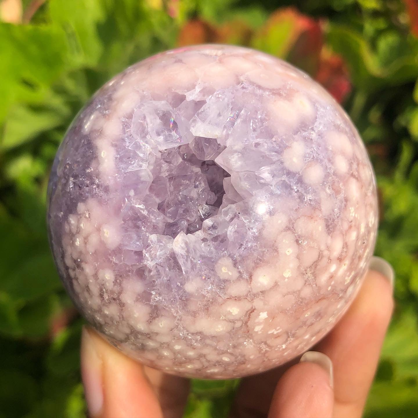 Flower Agate x Amethyst Druzy Sphere