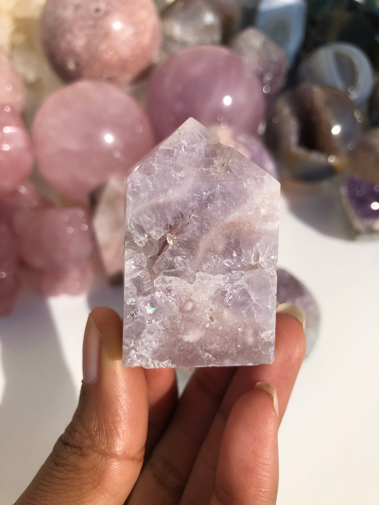 Flower Agate x Amethyst Druzy Tower