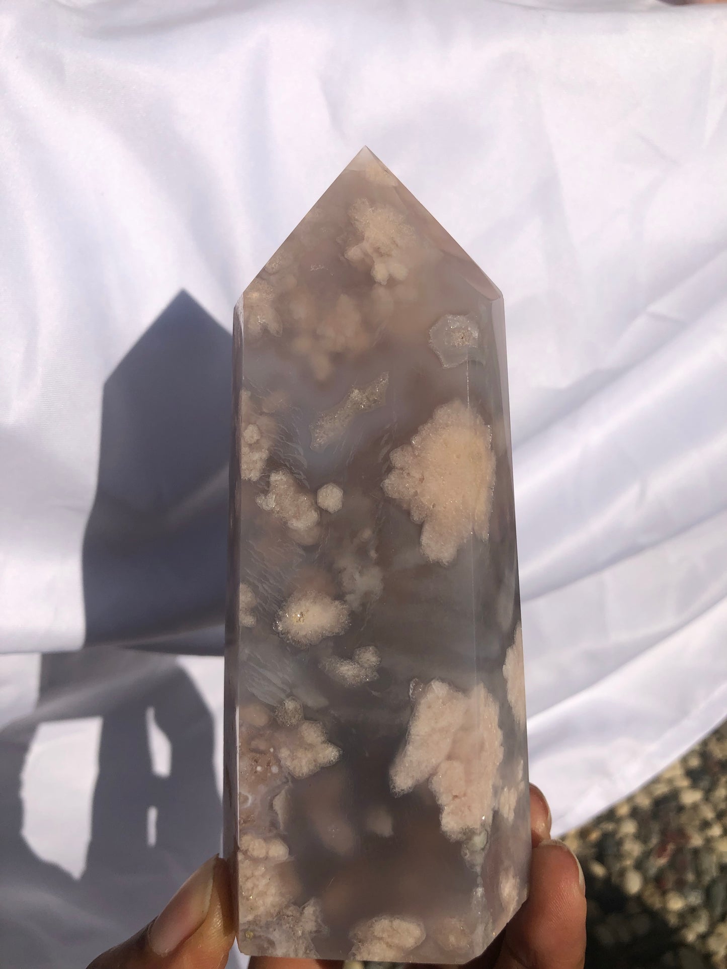 Blue Flower Agate x Amethyst Tower
