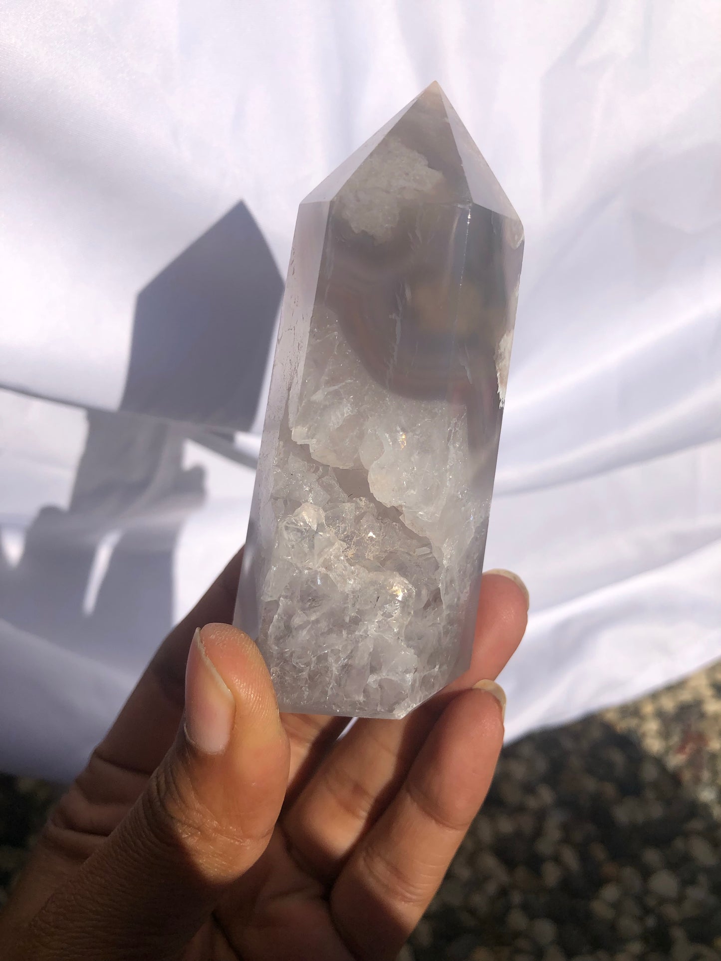 Blue Flower Agate Druzy Tower