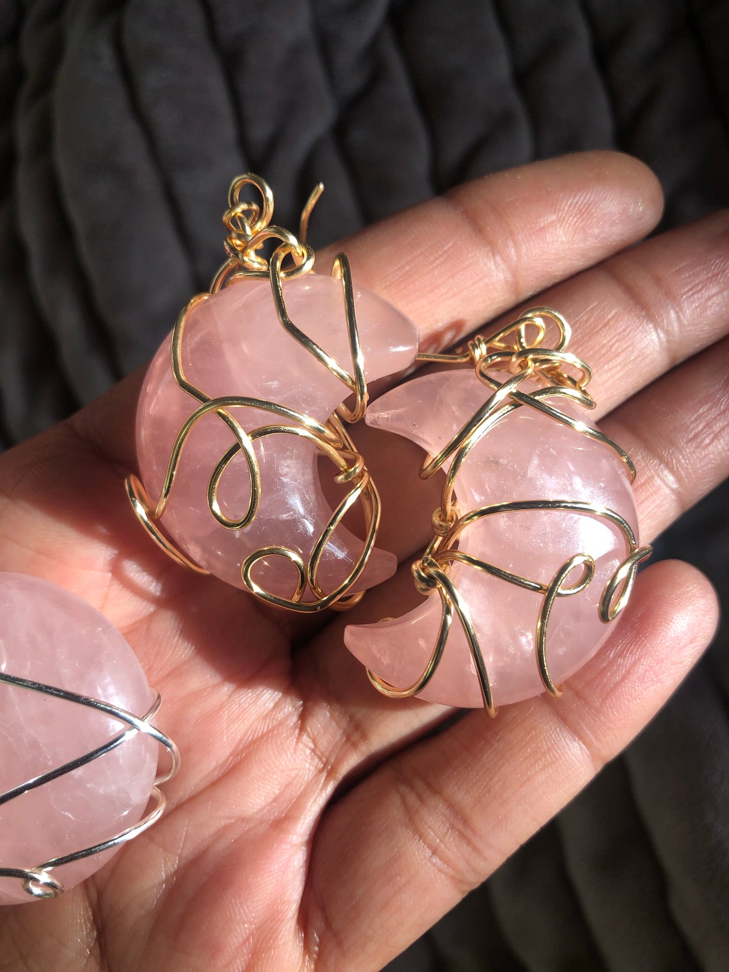 Rose Quartz Moon Earrings