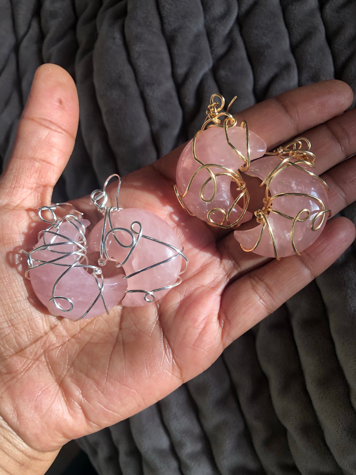 Rose Quartz Moon Earrings