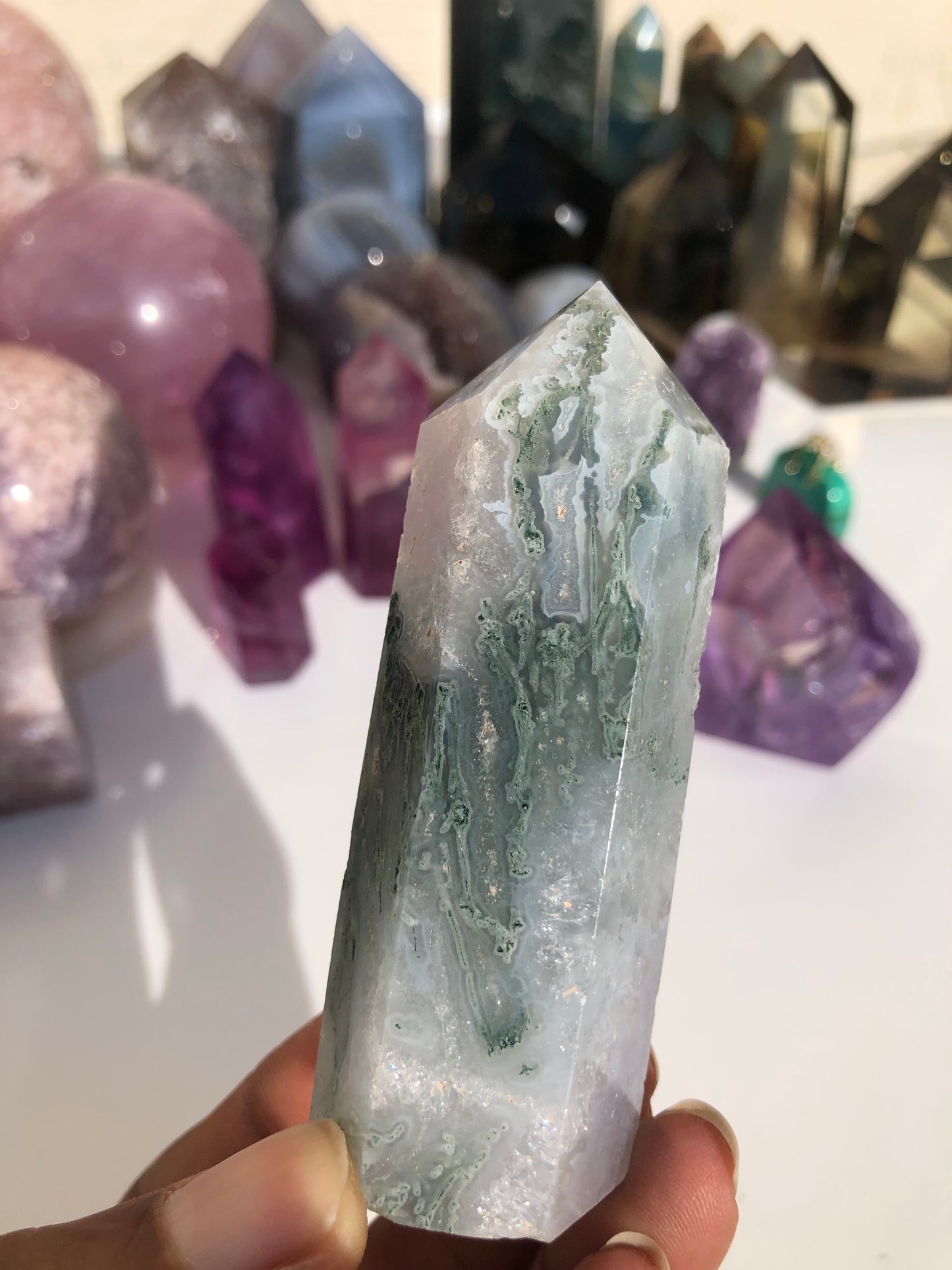 Moss Agate x Amethyst Tower