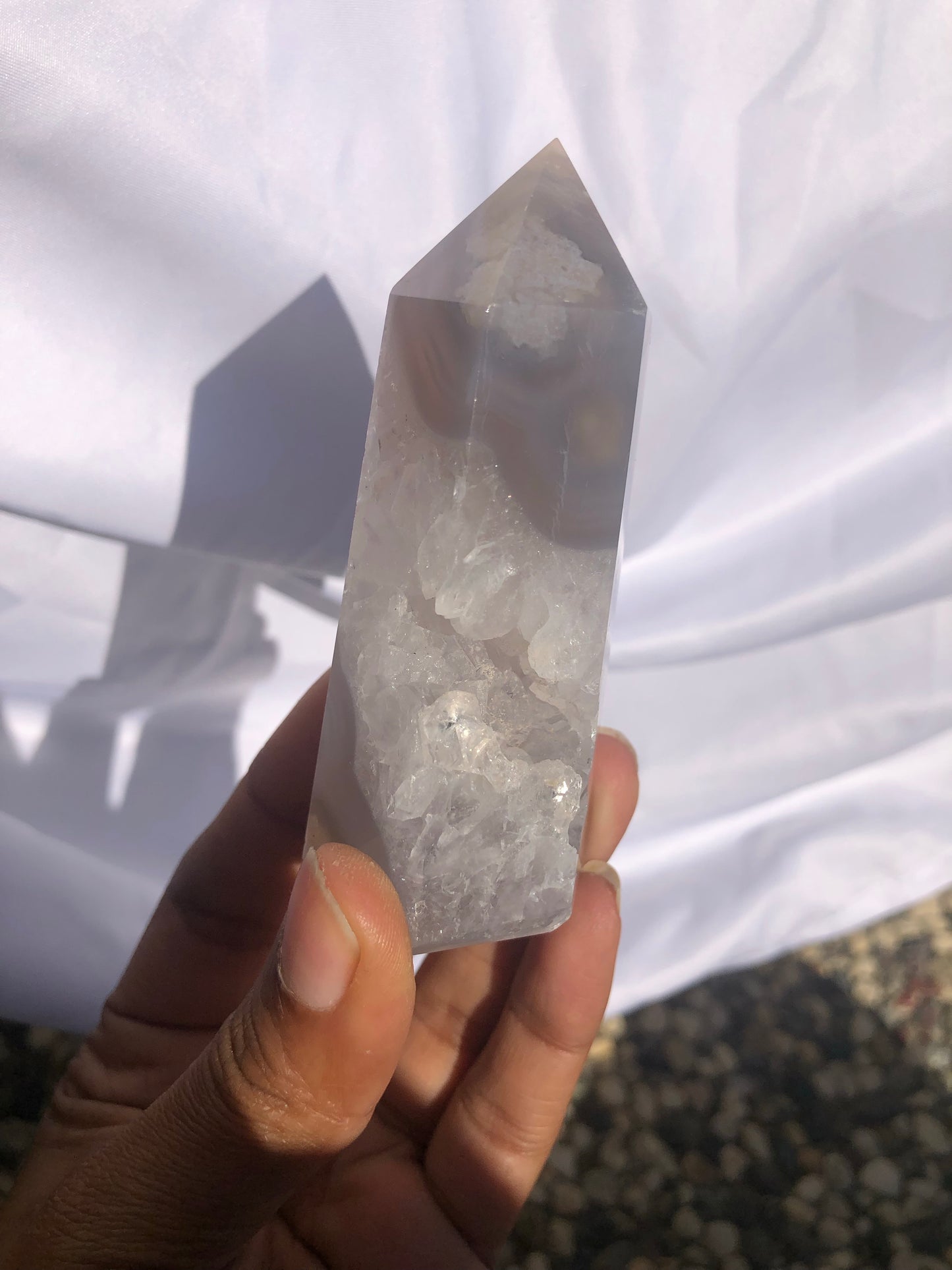 Blue Flower Agate Druzy Tower