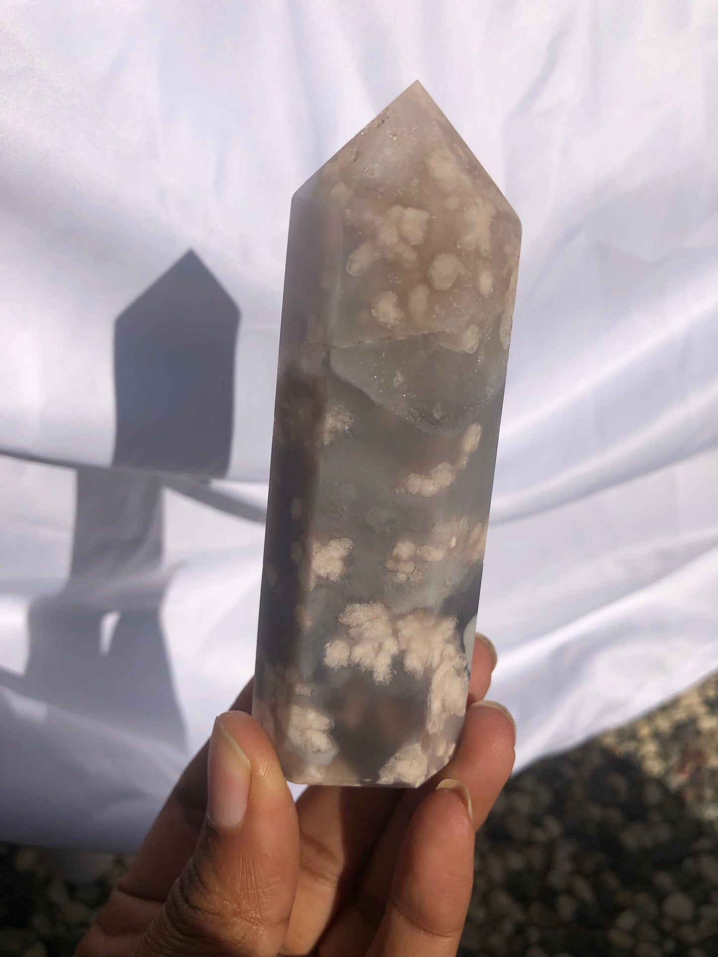 Blue Flower Agate x Amethyst Towers