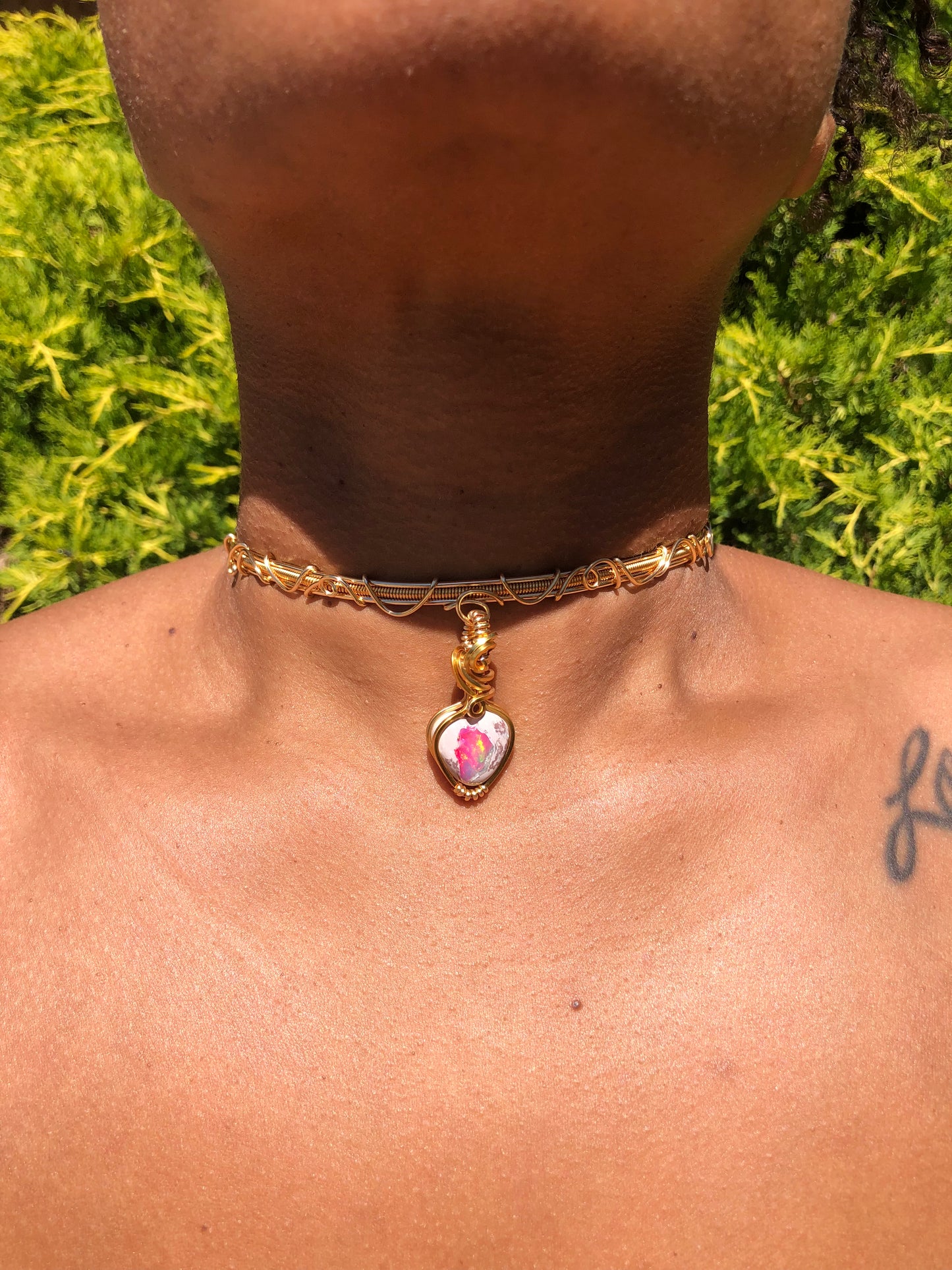 Pink Opal Heart Choker
