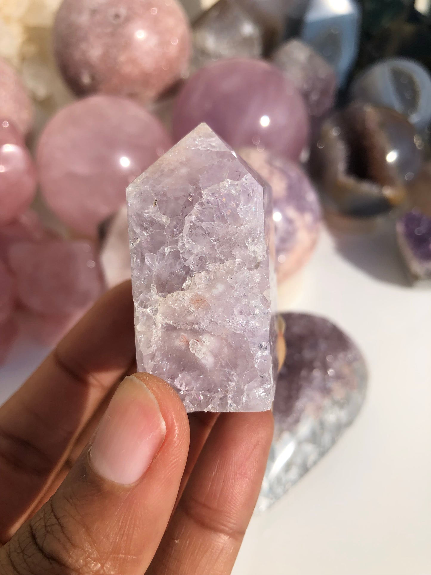 Flower Agate x Amethyst Druzy Tower