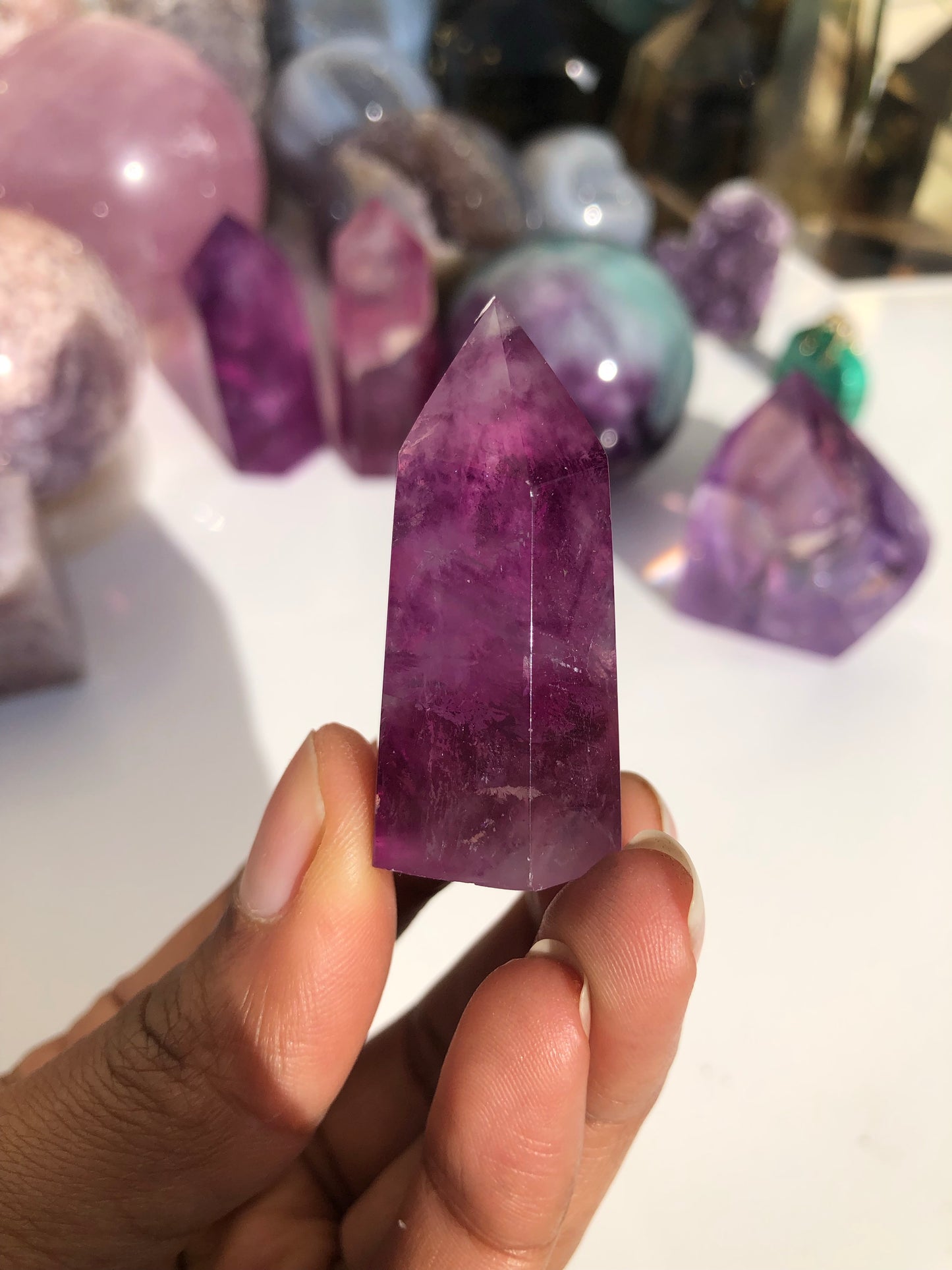 Fuchsia fluorite tower