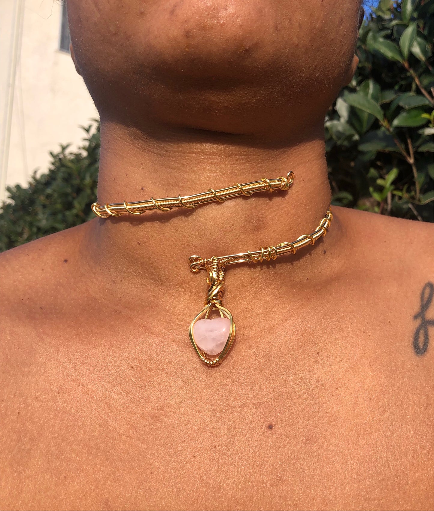 Rose Quartz Heart Choker