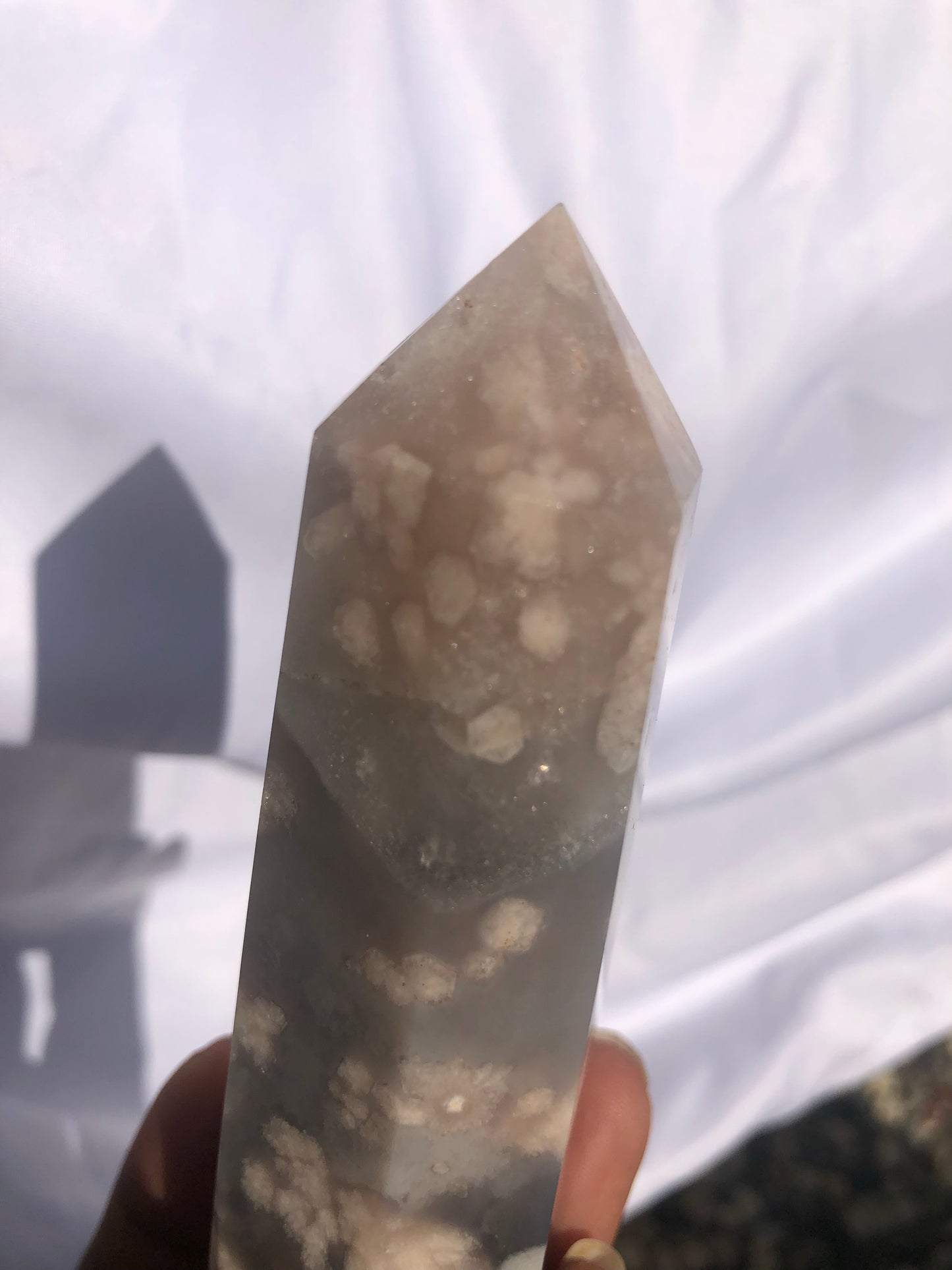 Blue Flower Agate x Amethyst Towers