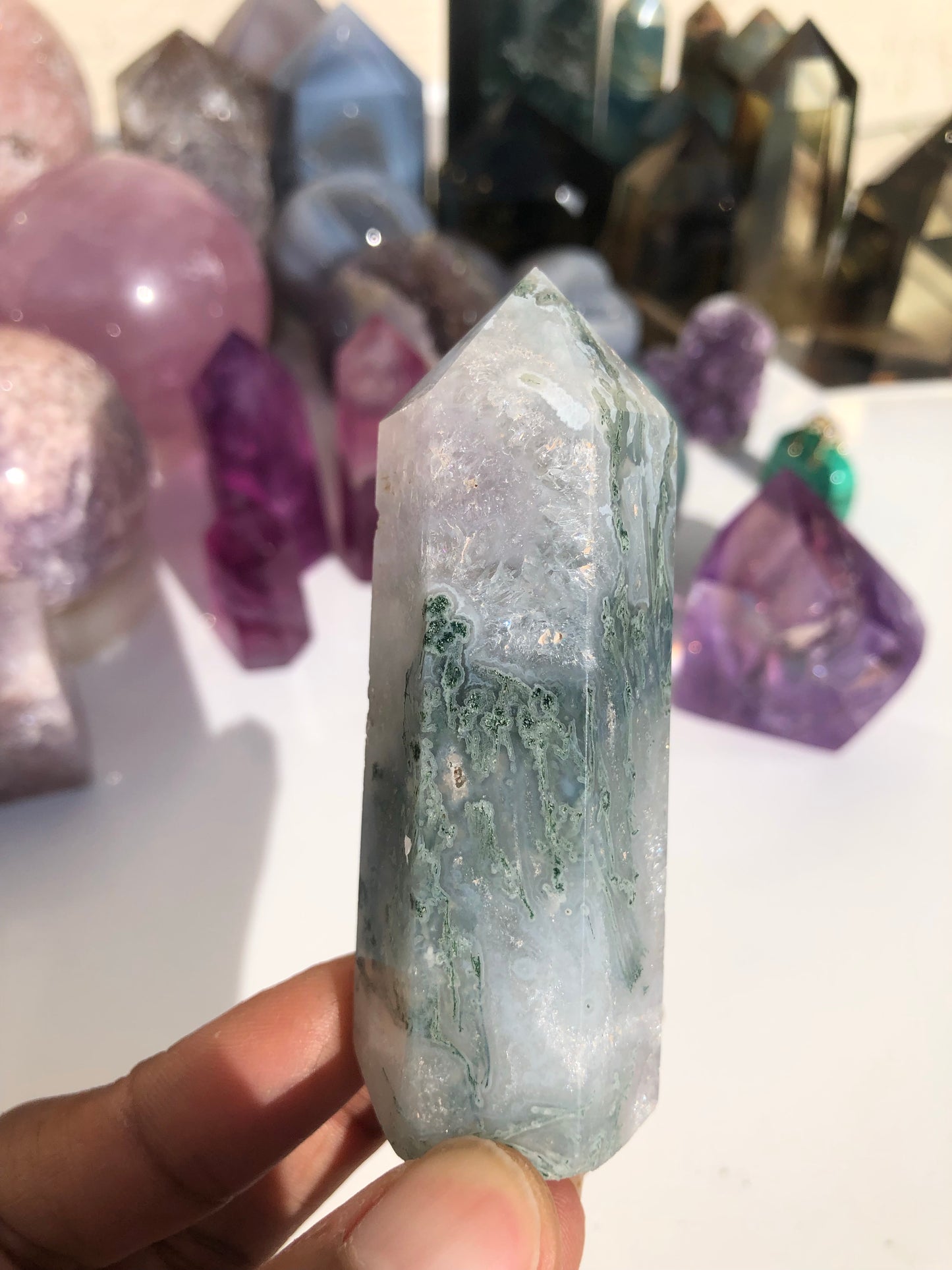 Moss Agate x Amethyst Tower