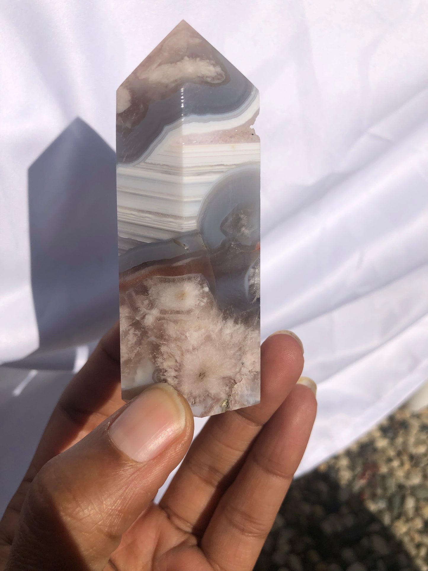 Blue Flower Agate x Pink Amethyst Towers