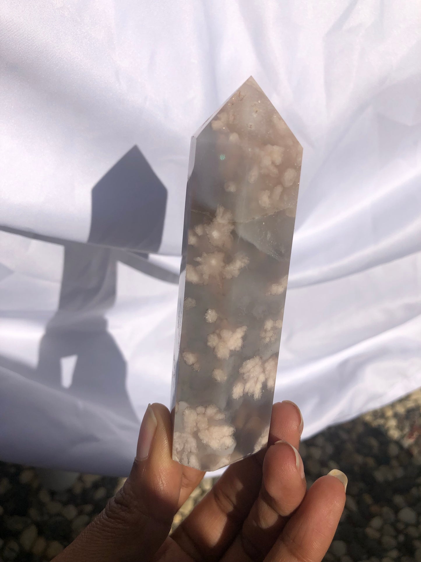 Blue Flower Agate x Amethyst Towers