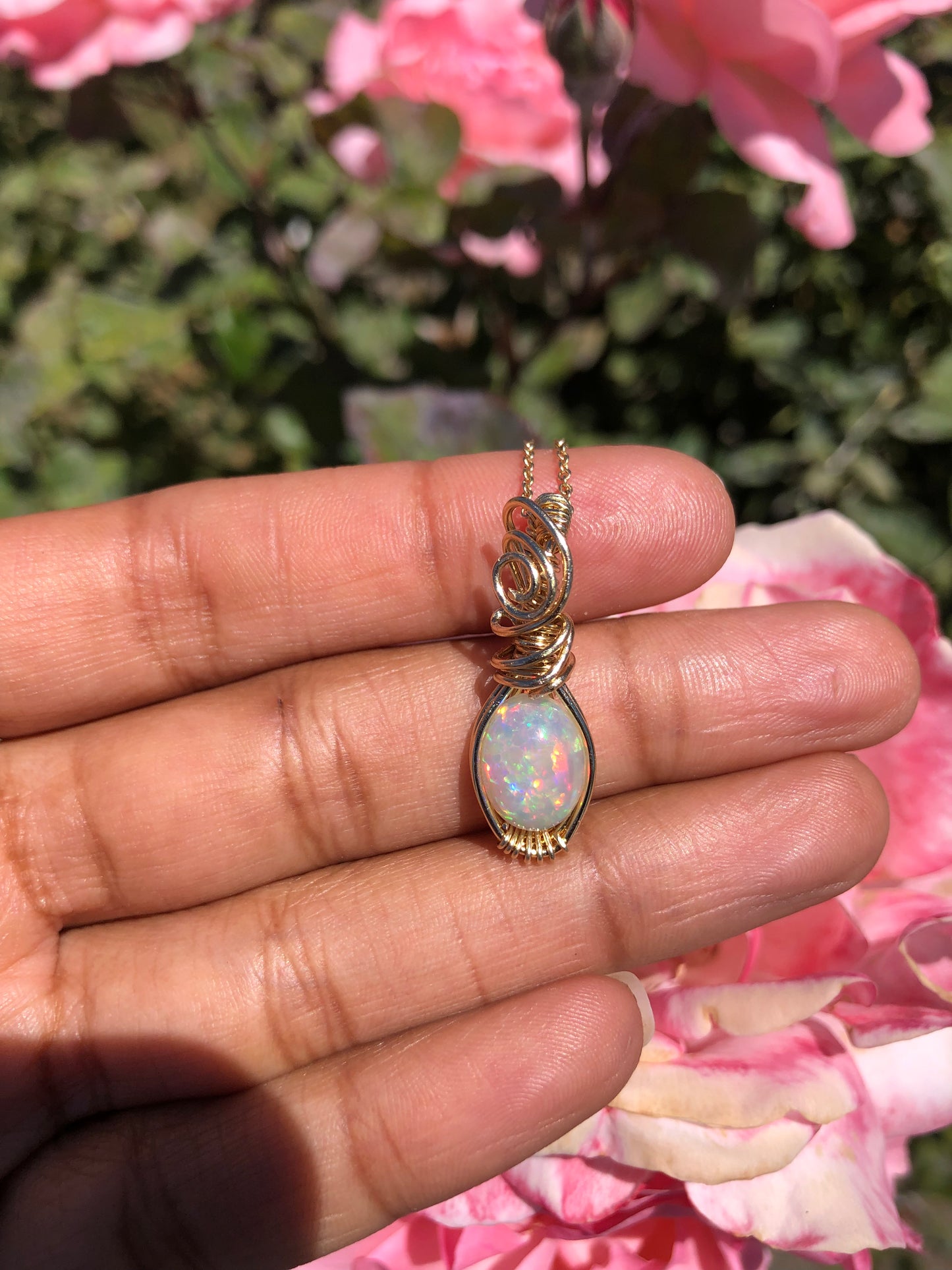 14k Solid Gold Opal Necklace