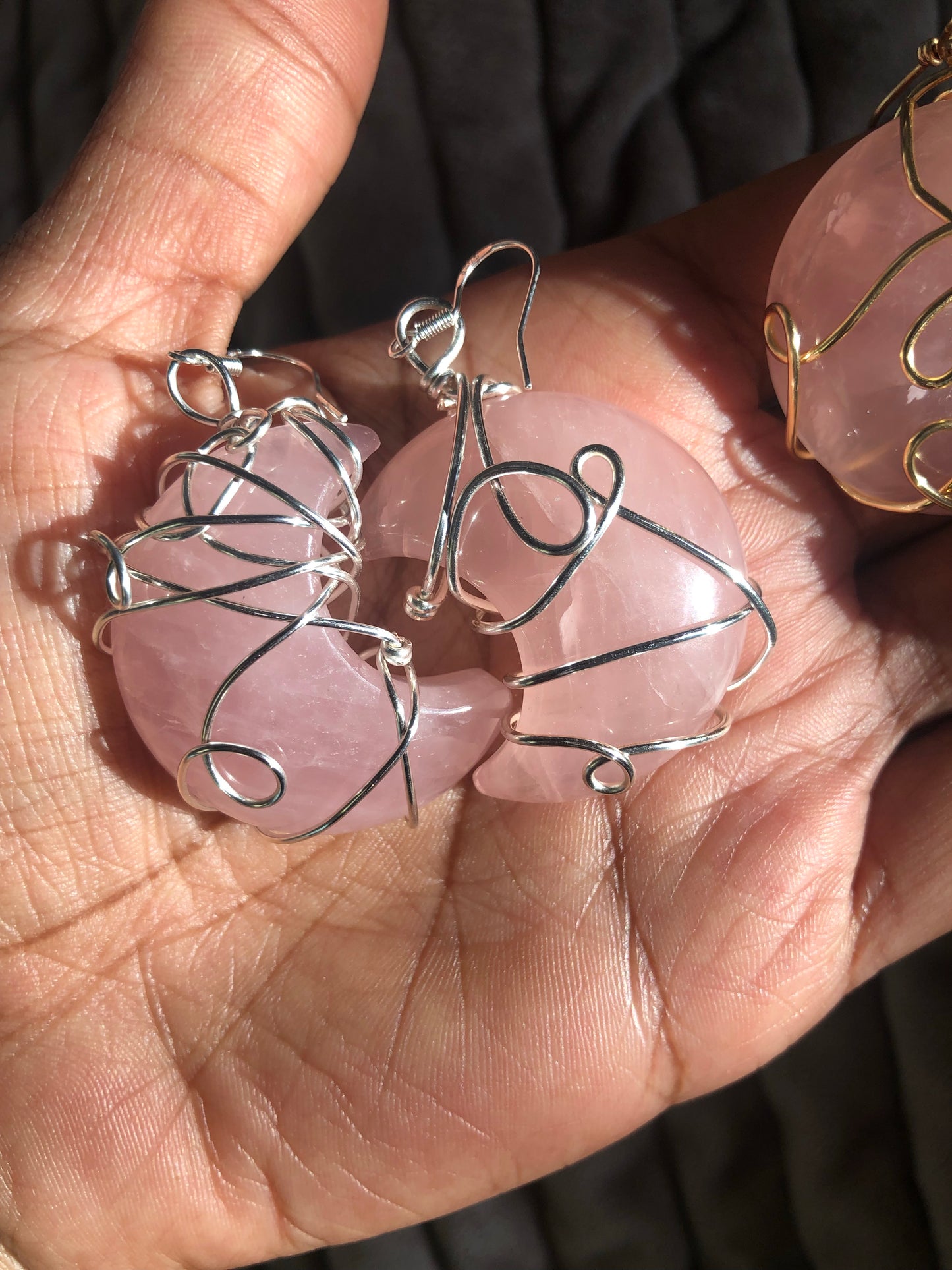 Rose Quartz Moon Earrings