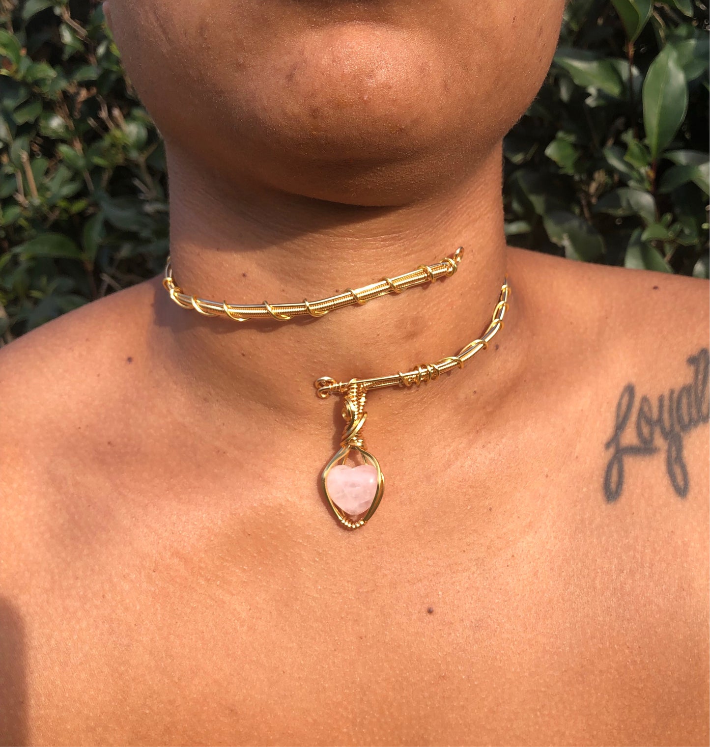 Rose Quartz Heart Choker