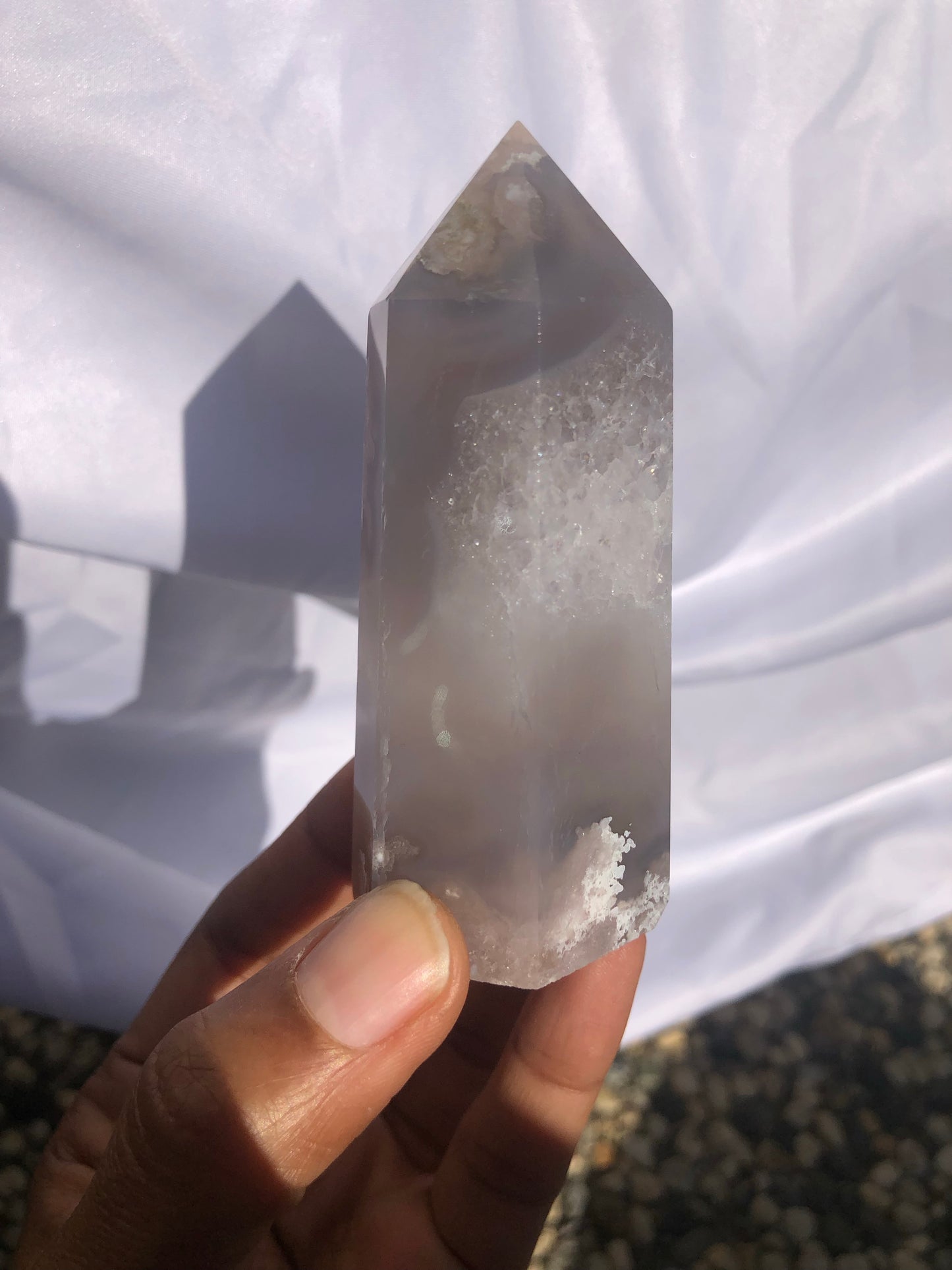 Blue Flower Agate Druzy Tower