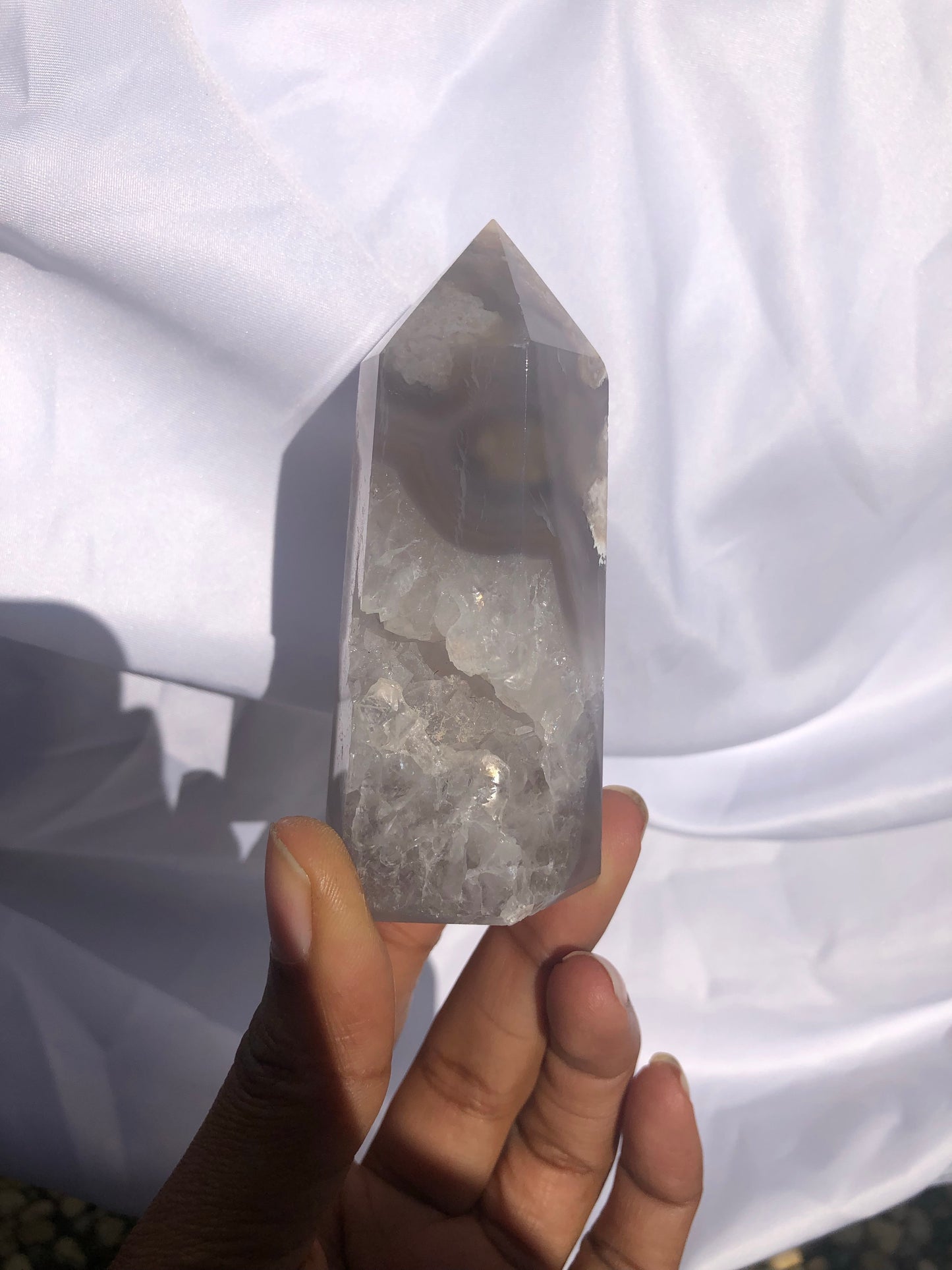 Blue Flower Agate Druzy Tower