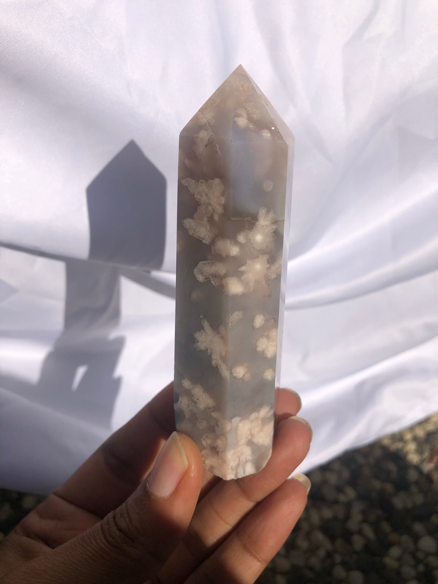 Blue Flower Agate x Amethyst Towers