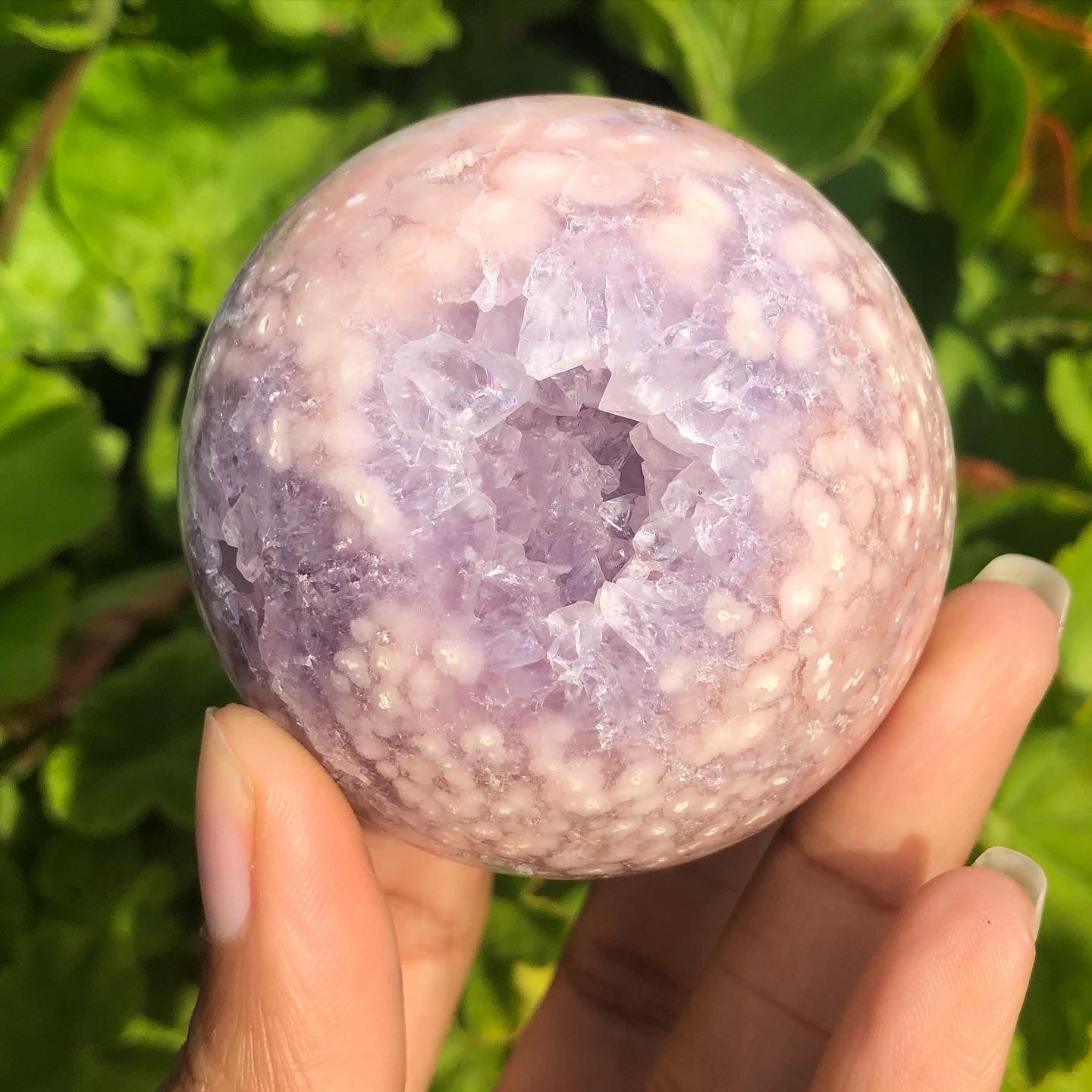 Flower Agate x Amethyst Druzy Sphere