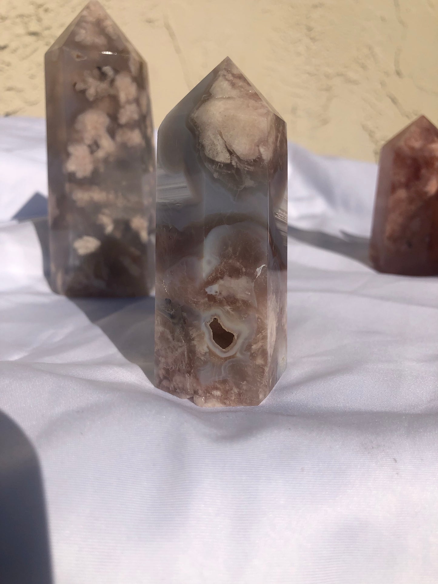 Blue Flower Agate x Pink Amethyst Towers