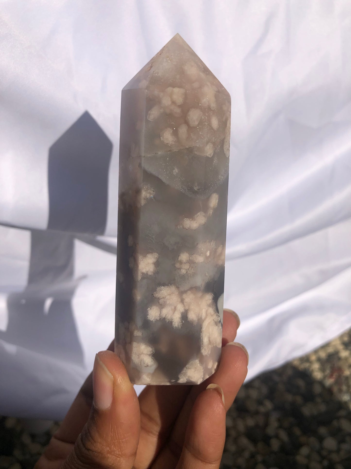 Blue Flower Agate x Amethyst Towers