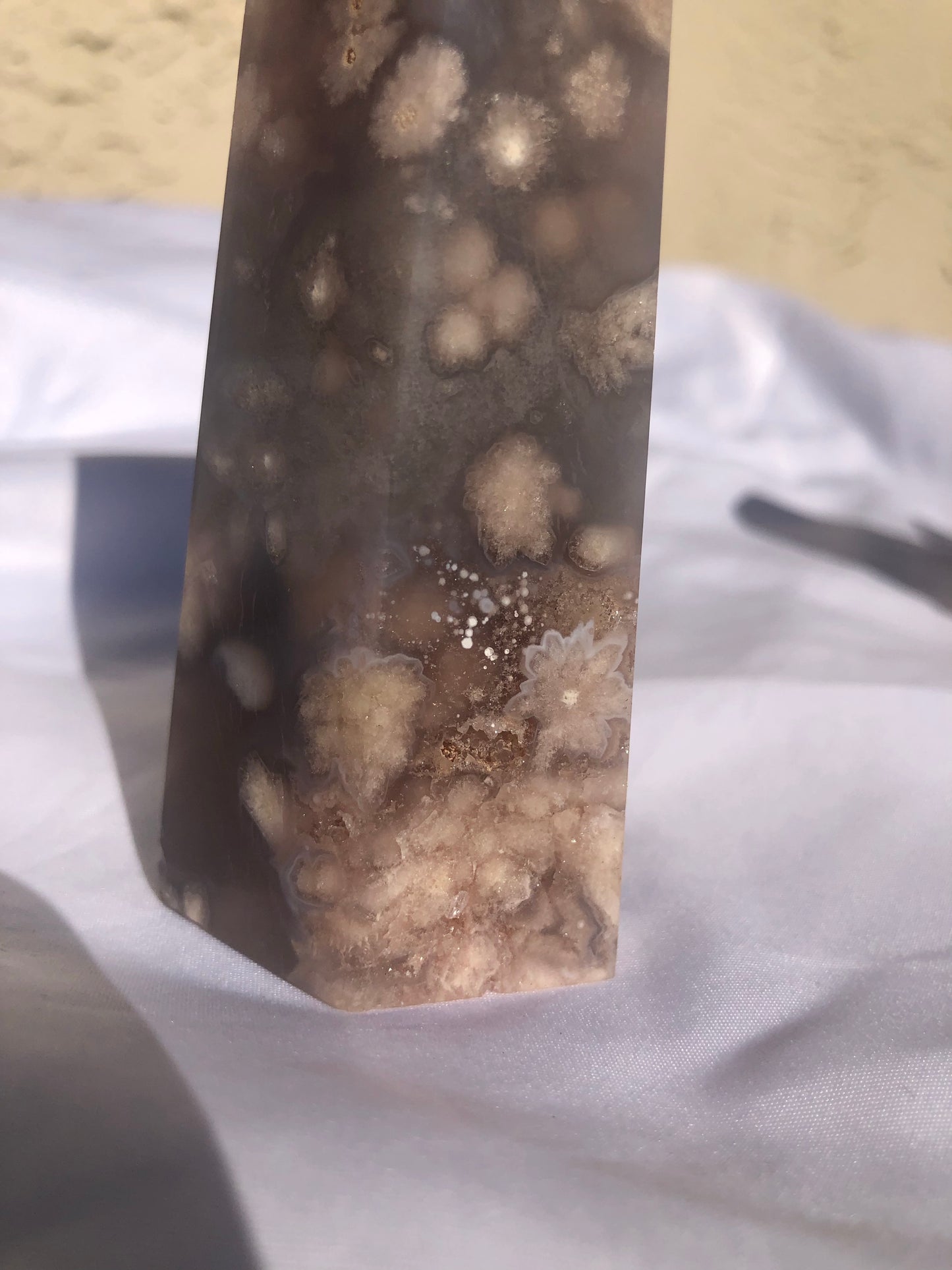 Blue Flower Agate x Amethyst Tower