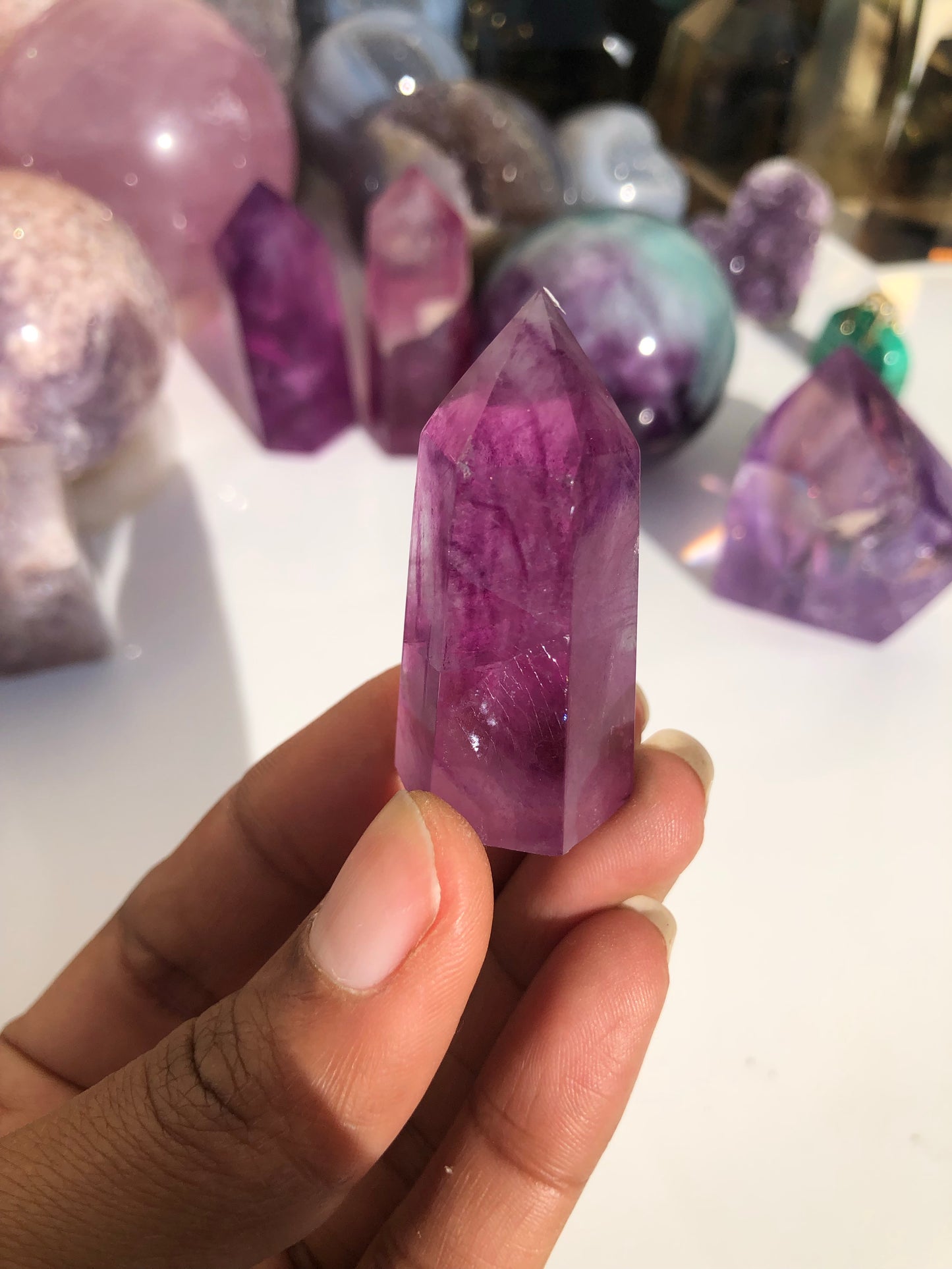 Fuchsia fluorite tower