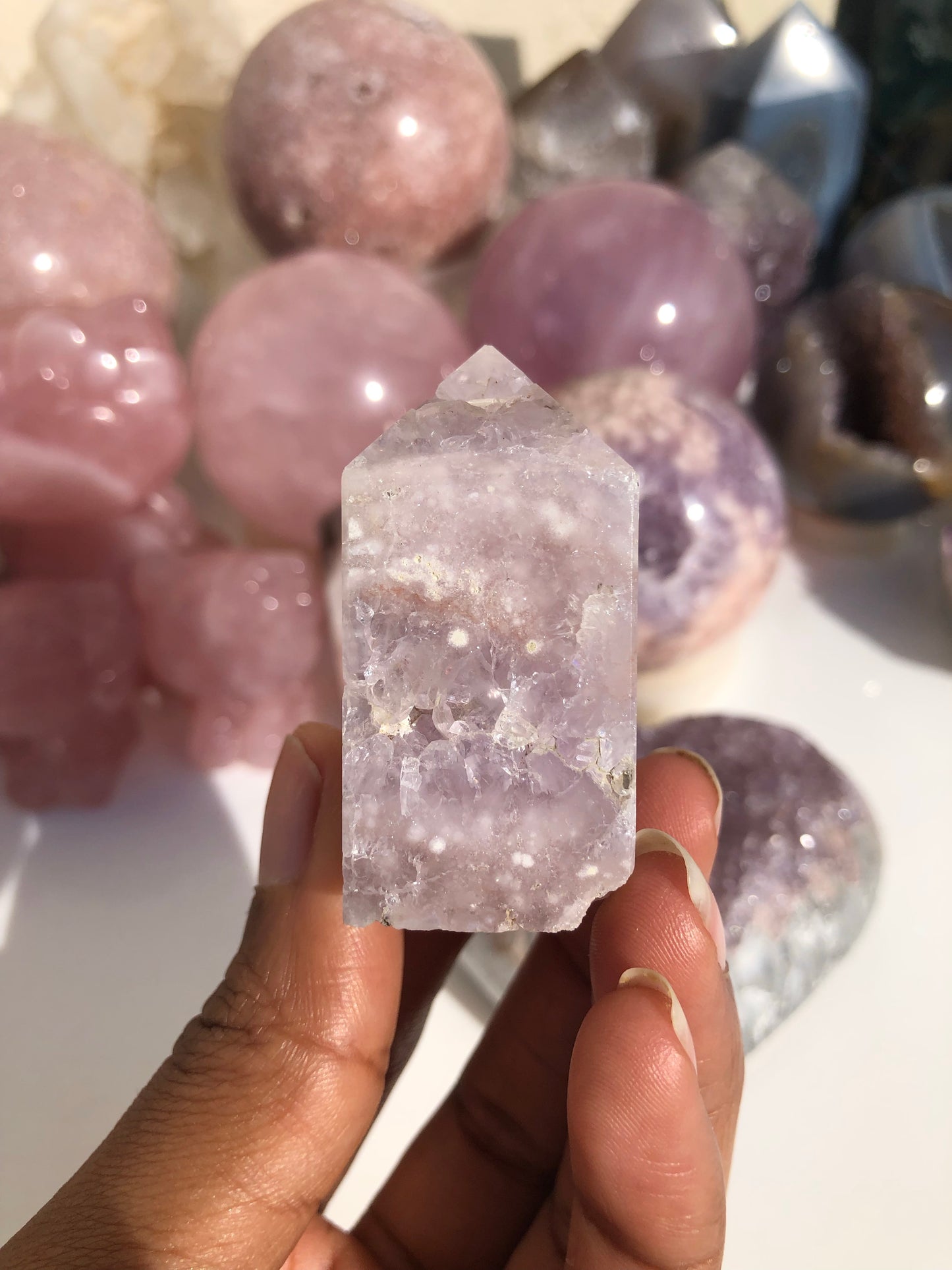 Flower Agate x Amethyst Druzy Tower