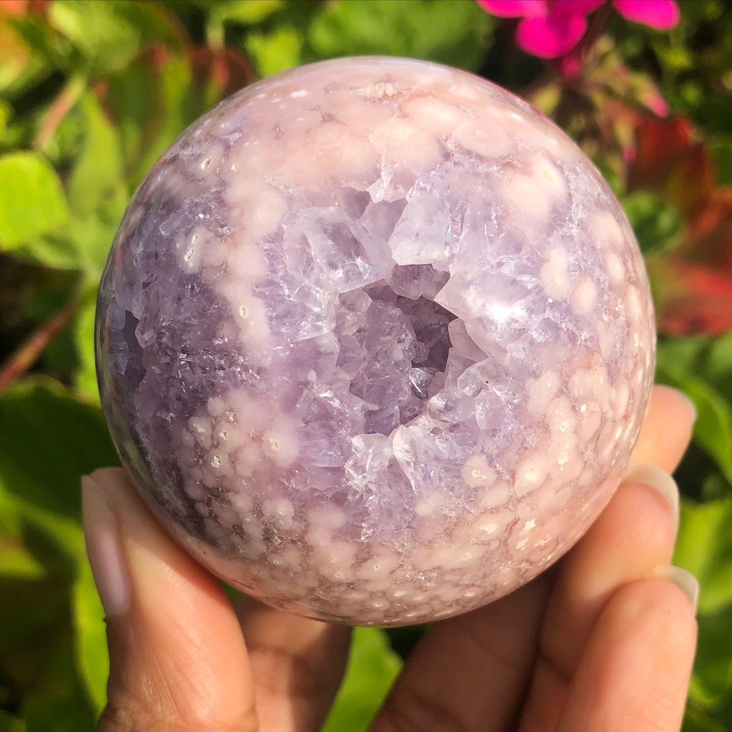 Flower Agate x Amethyst Druzy Sphere