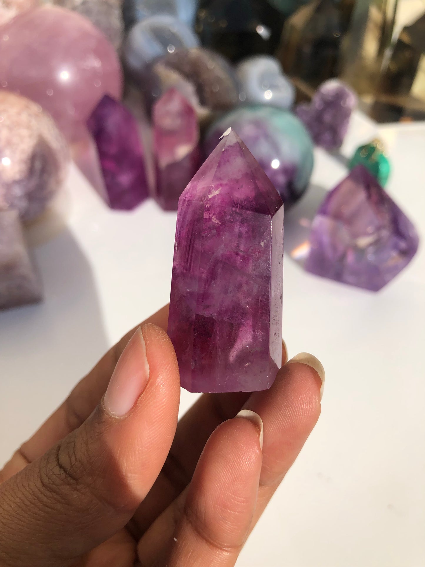 Fuchsia fluorite tower