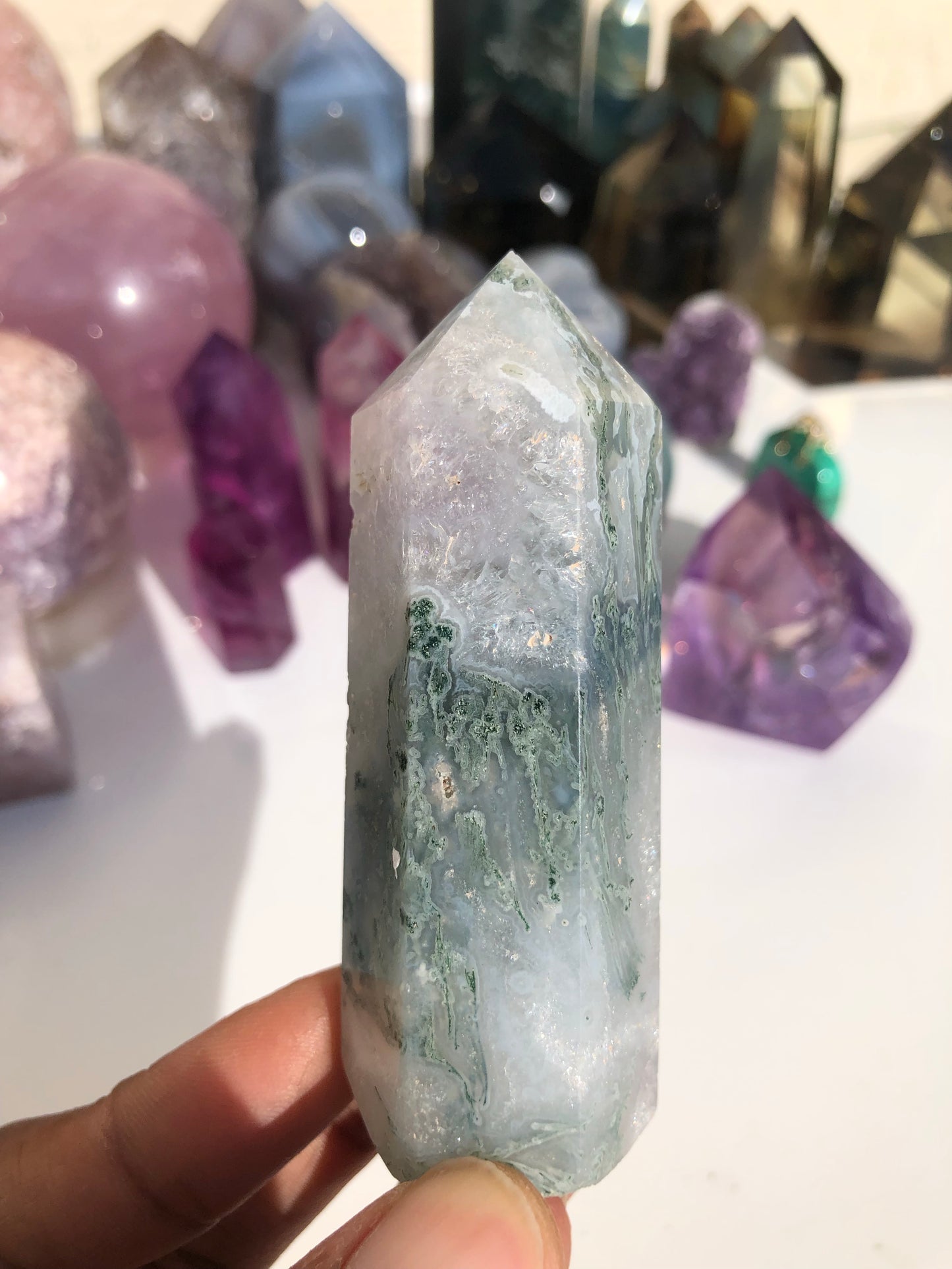 Moss Agate x Amethyst Tower