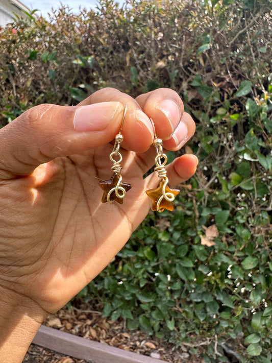 Tiger Eye star earrings