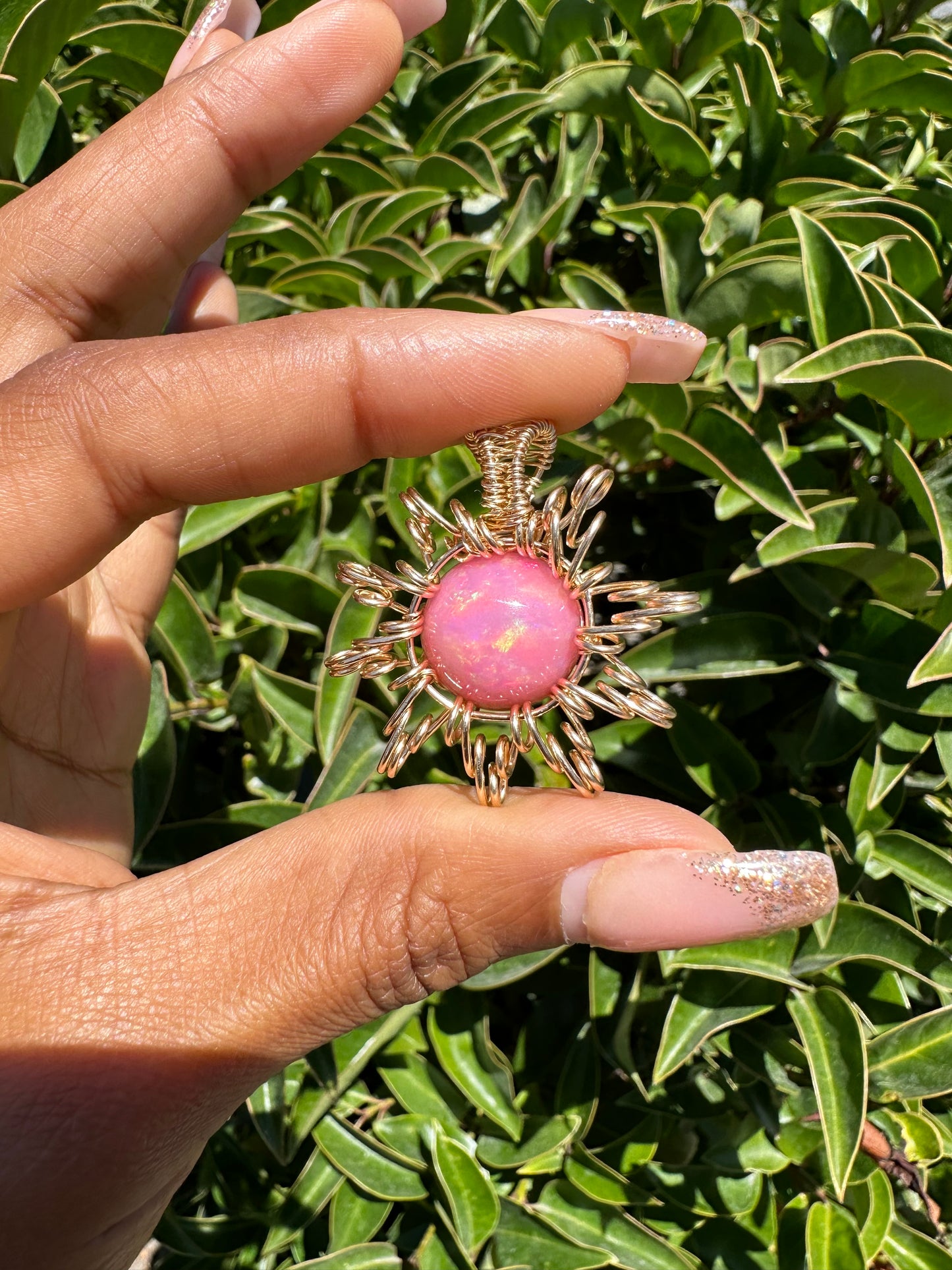 Pink Sun Opal Necklace