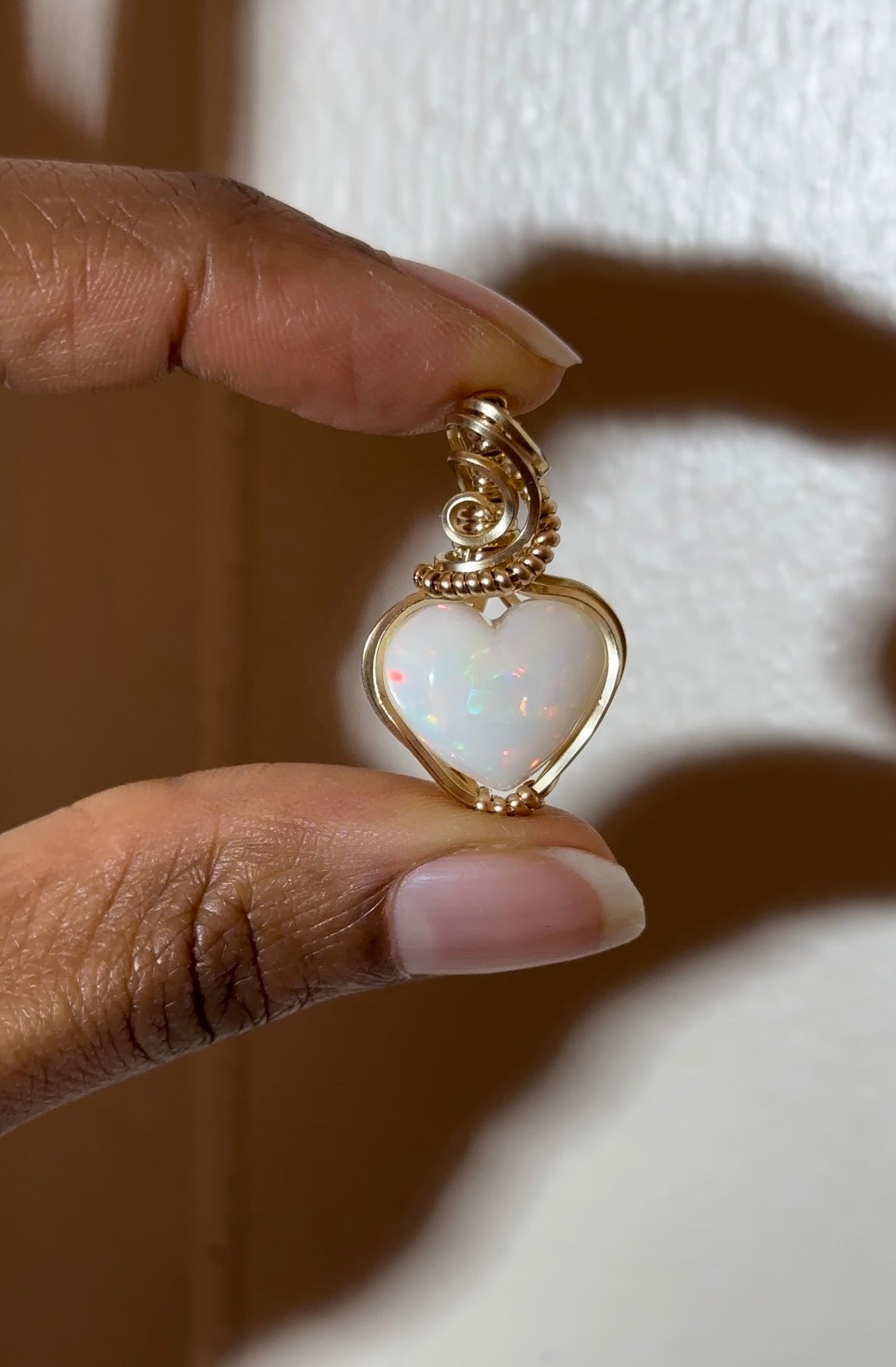 Heart of Gold opal heart necklace