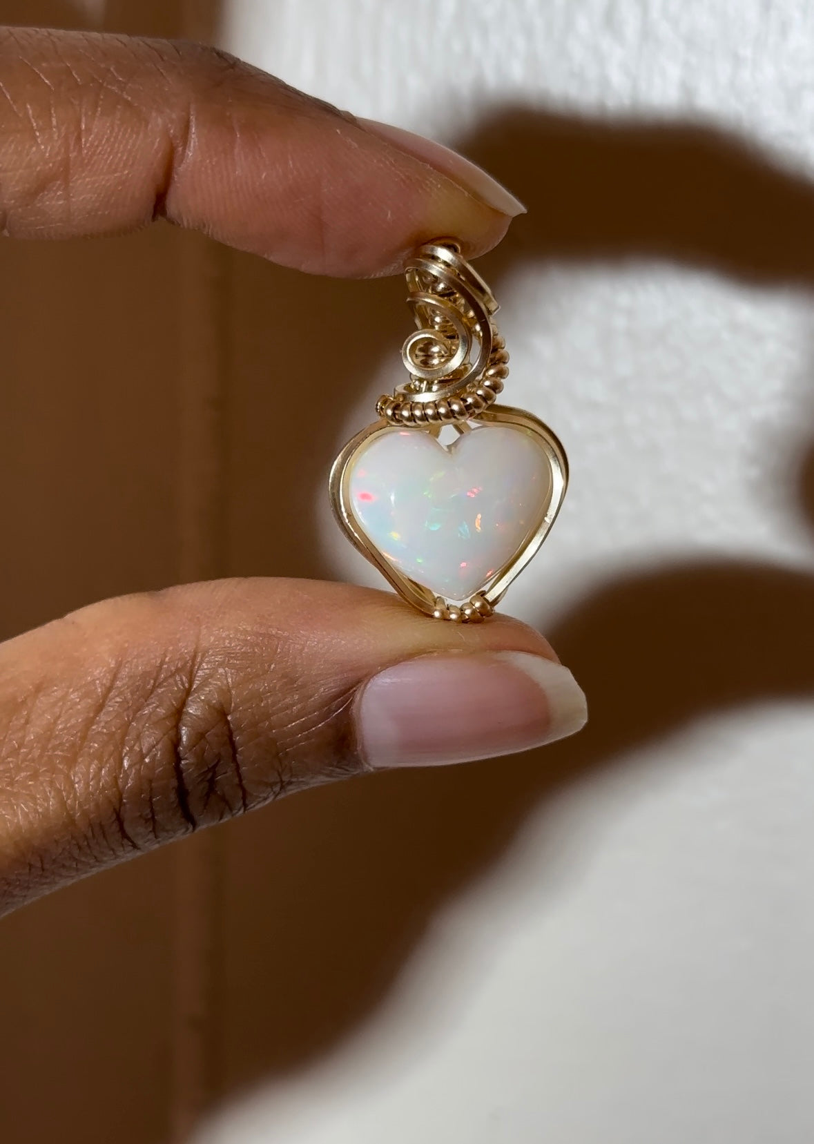 Heart of Gold opal heart necklace