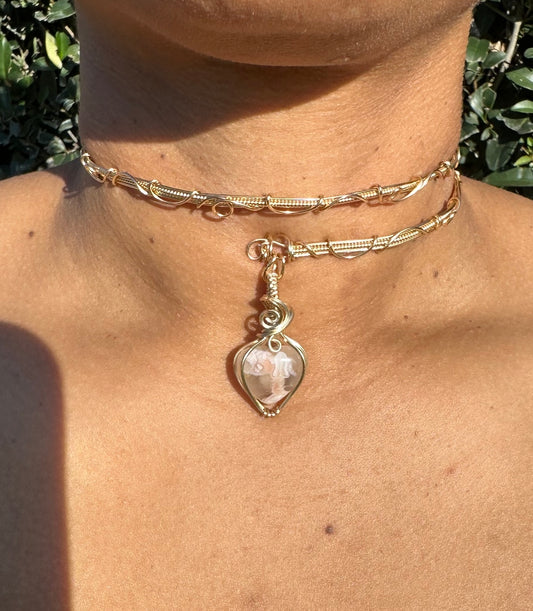 Flower Agate Heart Choker