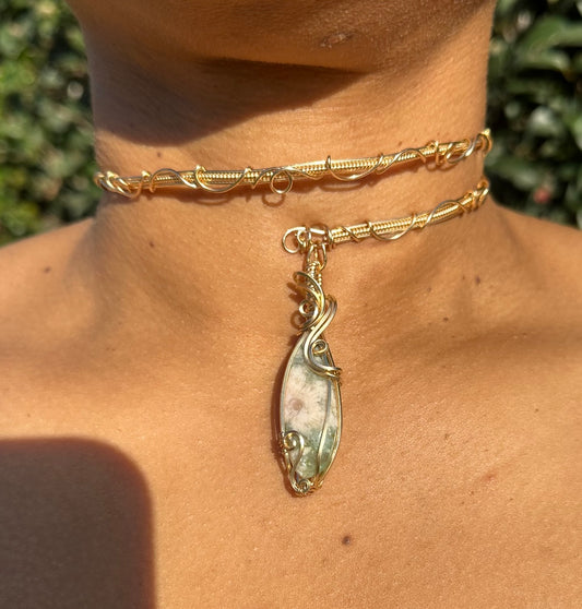 Green Flower Agate Choker