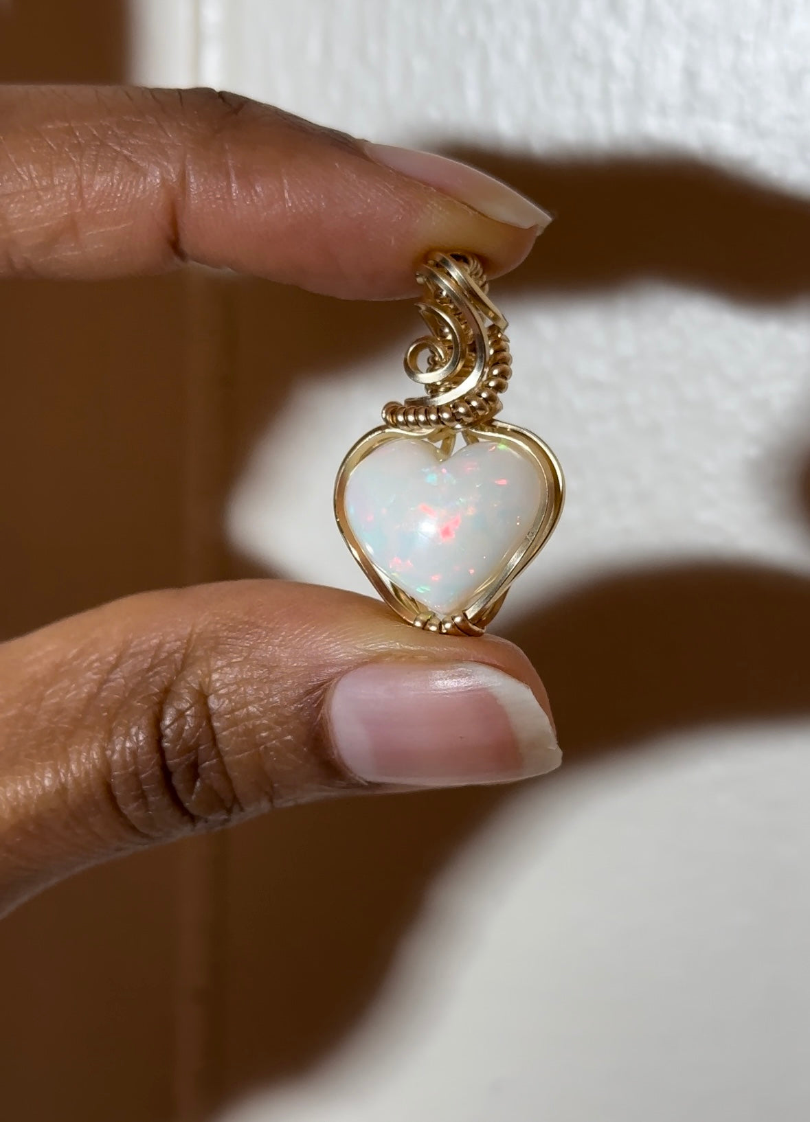 Heart of Gold opal heart necklace